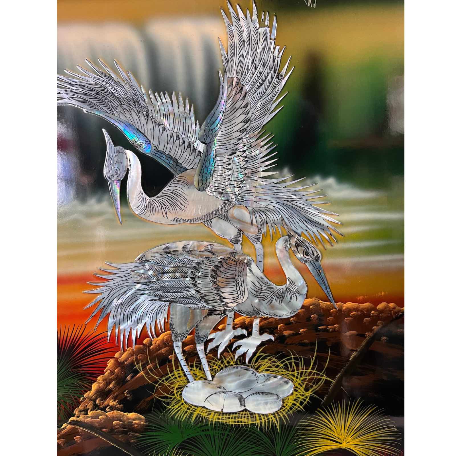 Asiatisches Wandbild Holz Lackbild Perlmutt Wanddeko