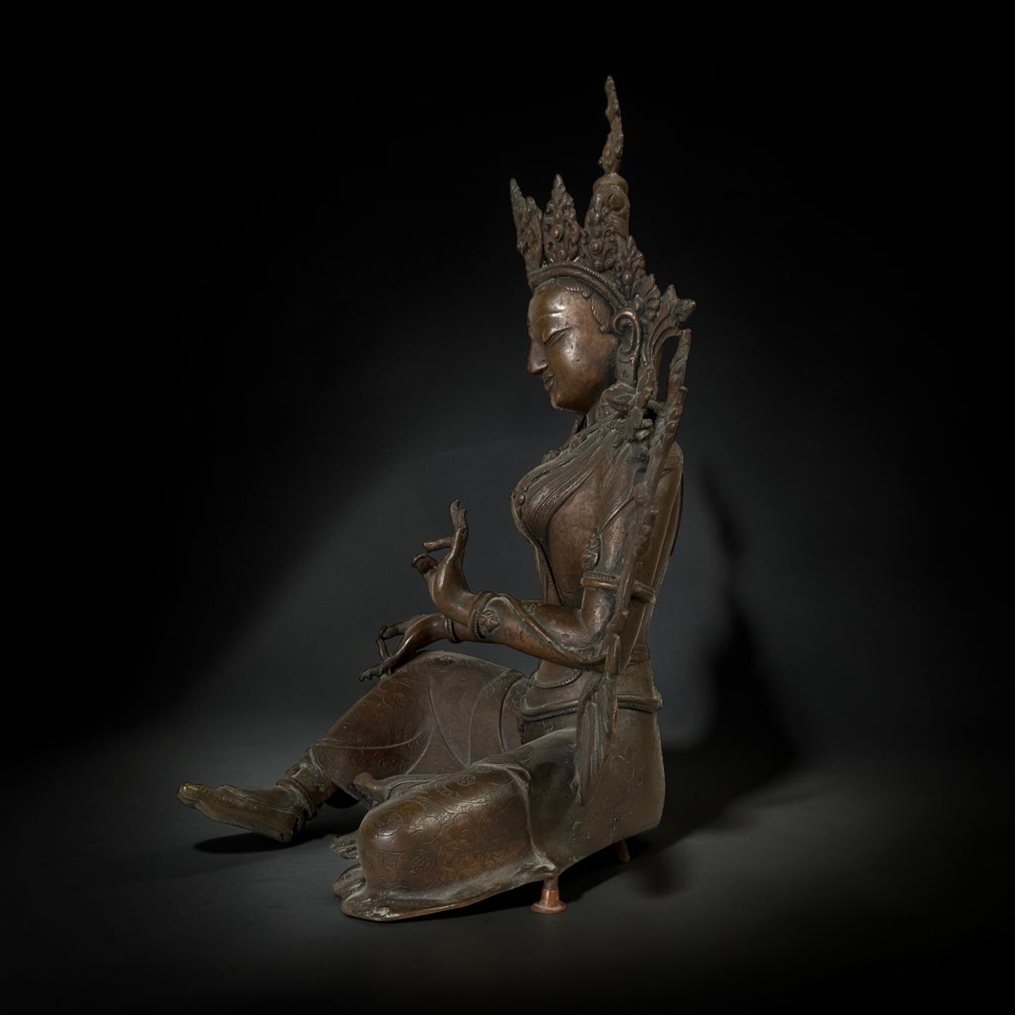 Alte Grüne Tara Statue aus Tibet Buddhistische Sammler-Skulptur 41cm