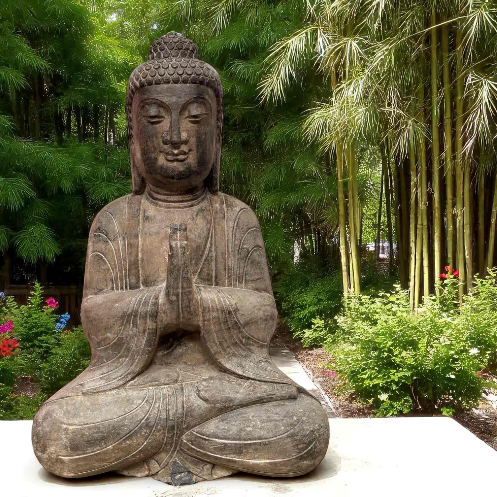 Buddha Garten Statue Naturstein Namaskar Mudra 81cm