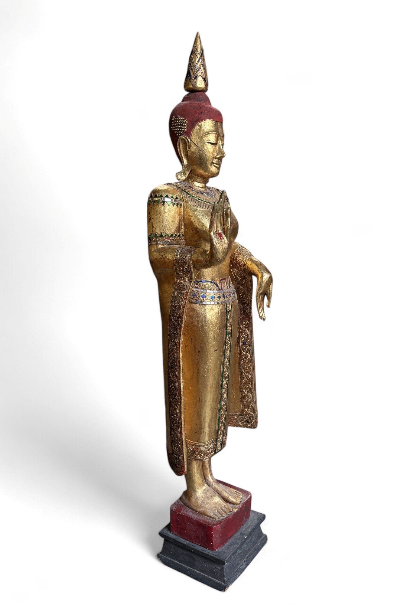 Alte Buddha Statue Thailand Holz Figur blattvergoldet 182 cm