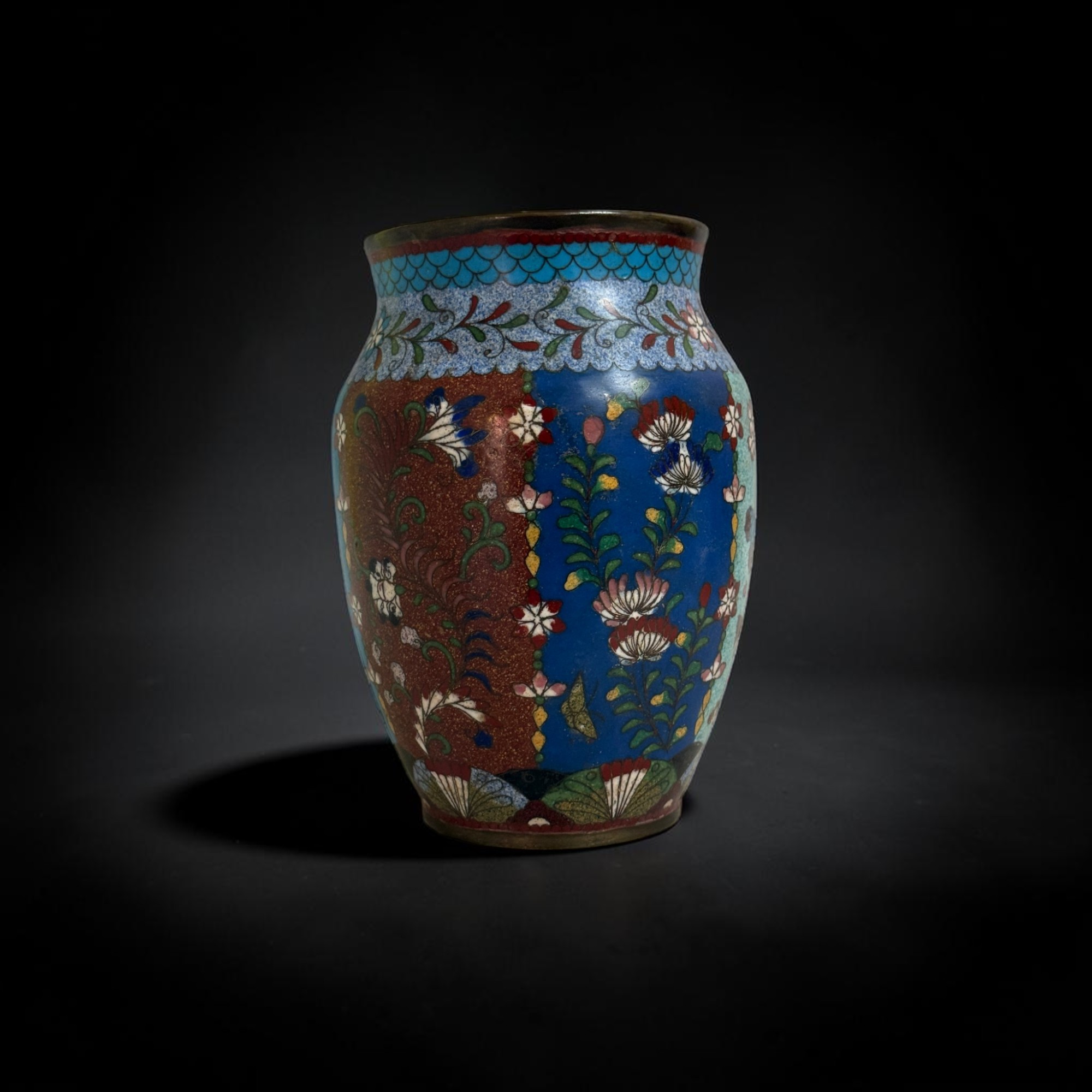 Cloisonné Vase Emaille Messing Bronze China 60er Jahre alt 19cm