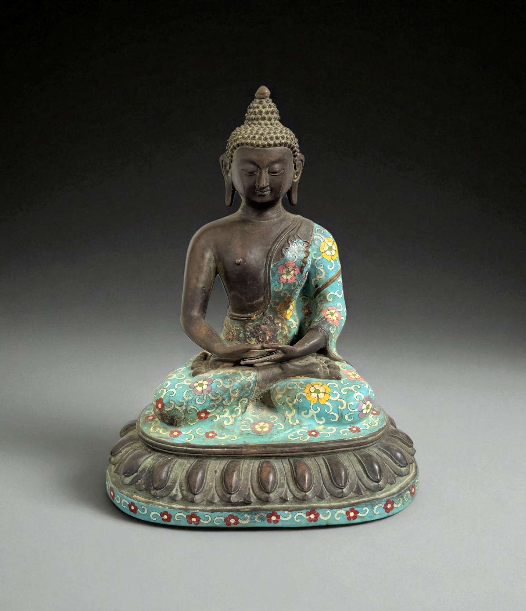 Buddha Figur Bronze China Cloisonne Skulptur 40cm groß