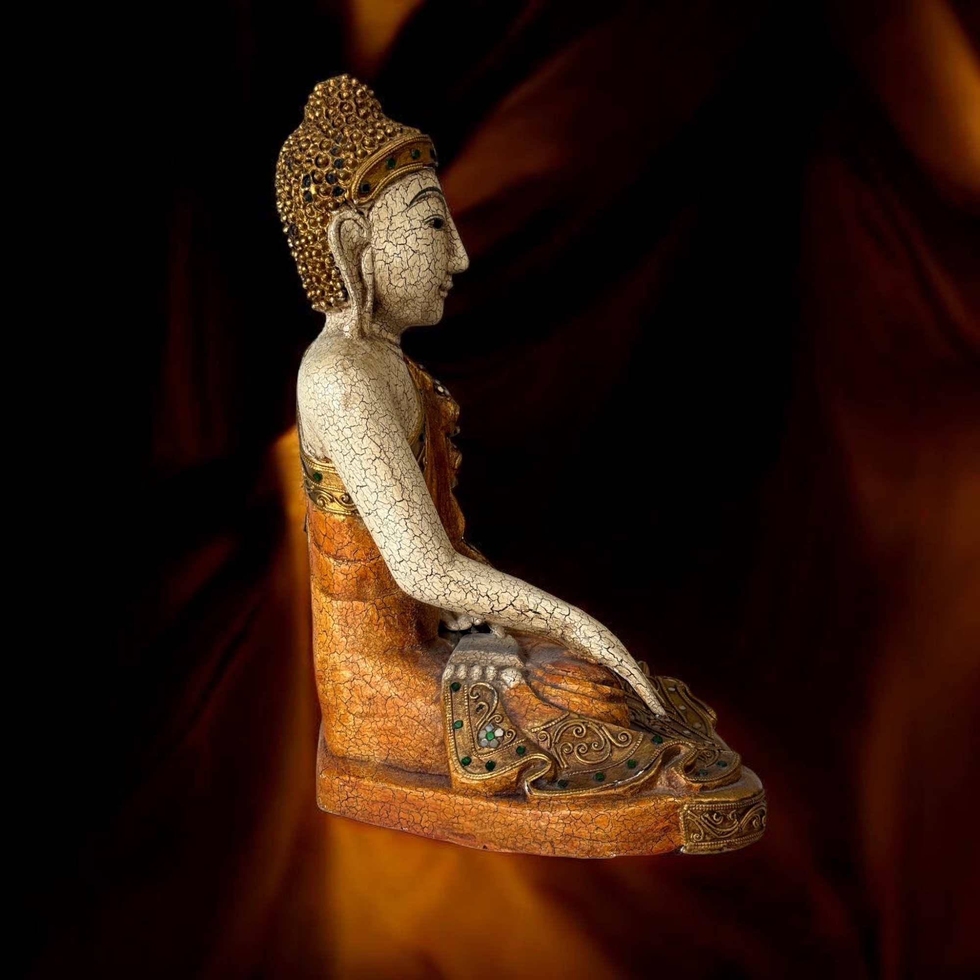 Holz Buddha Figur Thailand Skulptur, Handgeschnitztes Unikat aus den 90er Jahren