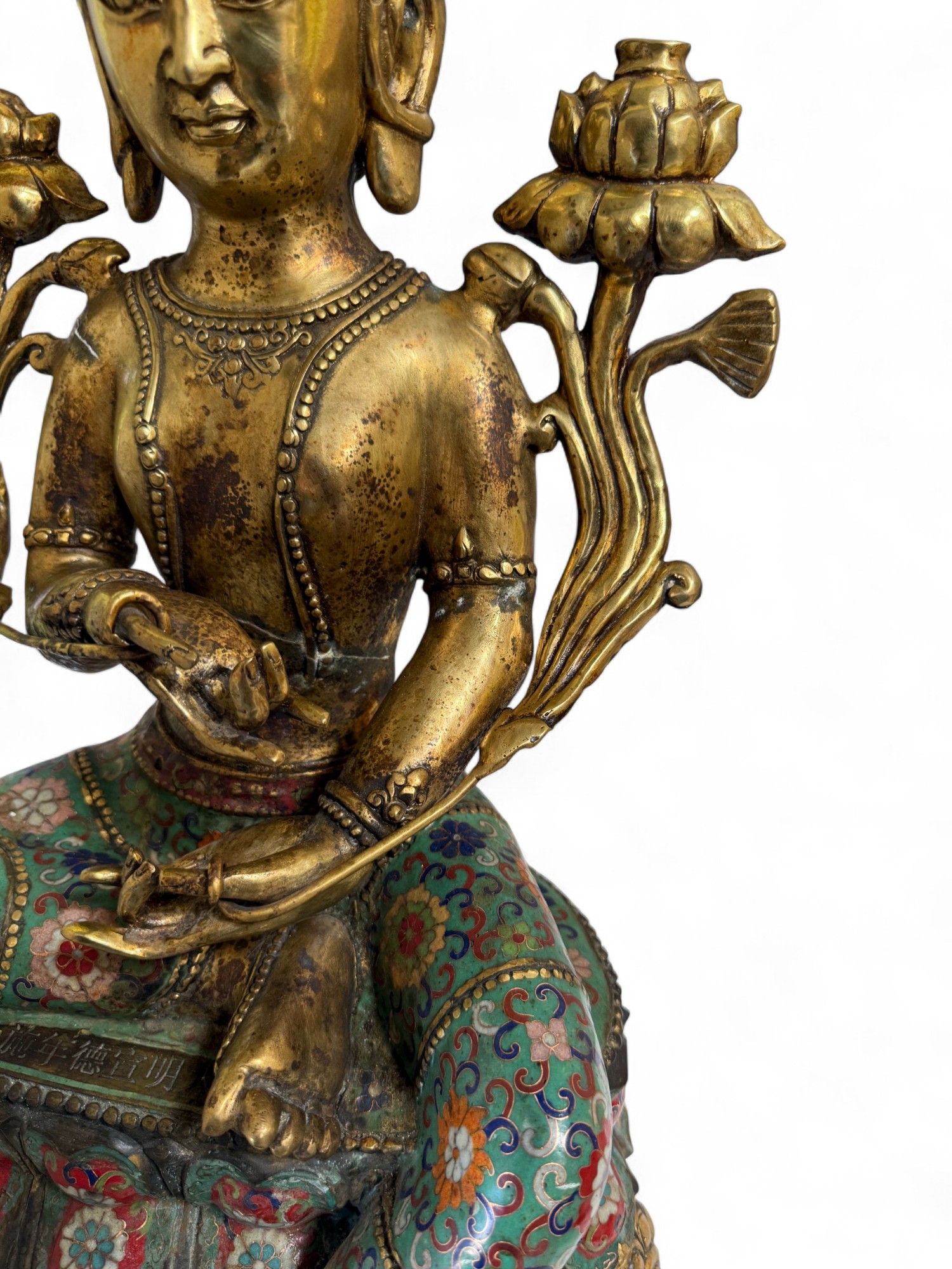 Grüne Tara Statue – Bronze Cloisonné – Tibet/China, ca. 50–70 Jahre