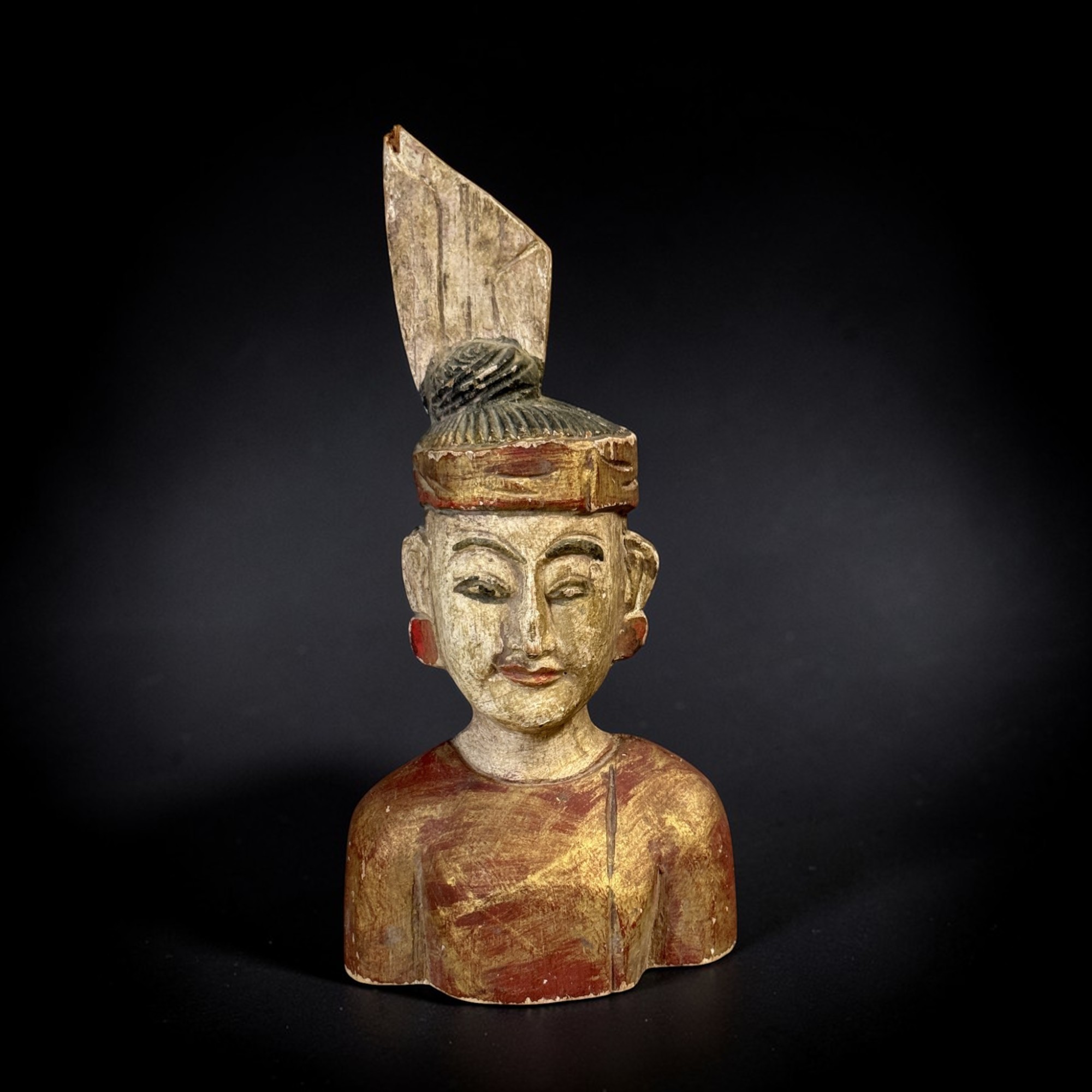 Alte birmanische Holzfigur Nat-Geist – Erlanger Sammlung – 24cm