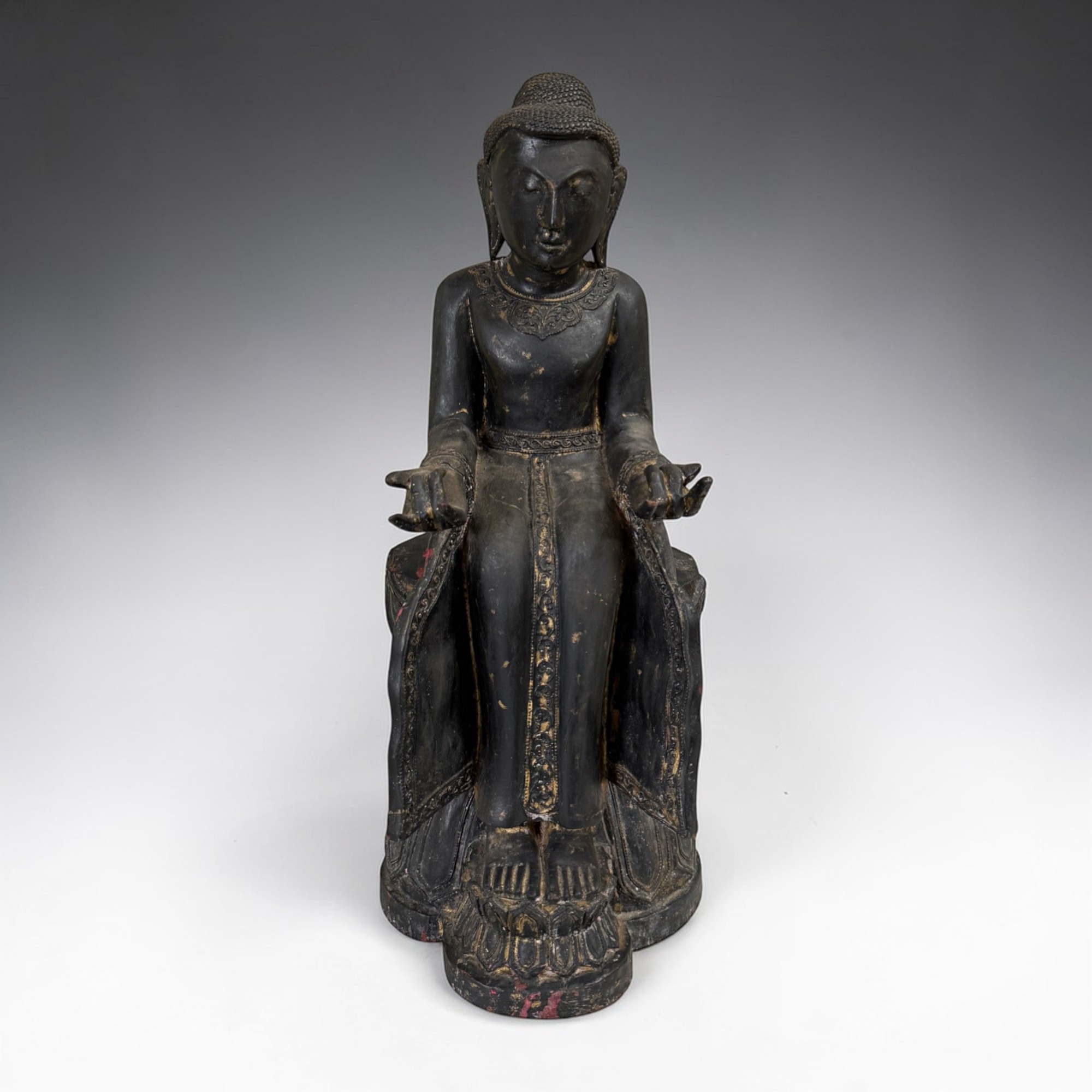 Maitreya Buddha Burma Teakholz 61cm Seltene Sitzhaltung Alte Figur Münchner Erbe