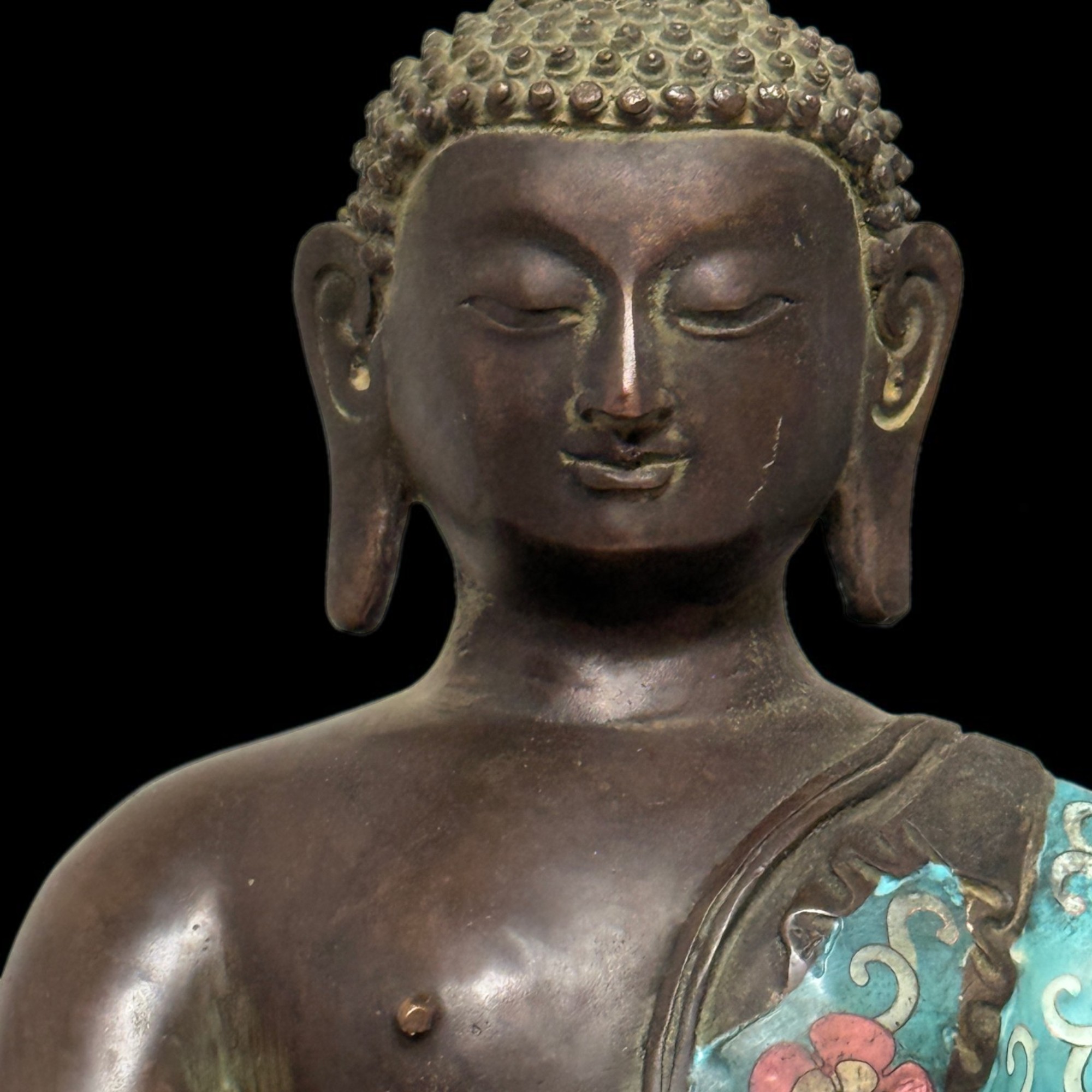 Buddha Figur Bronze China Cloisonne Skulptur 40 cm groß