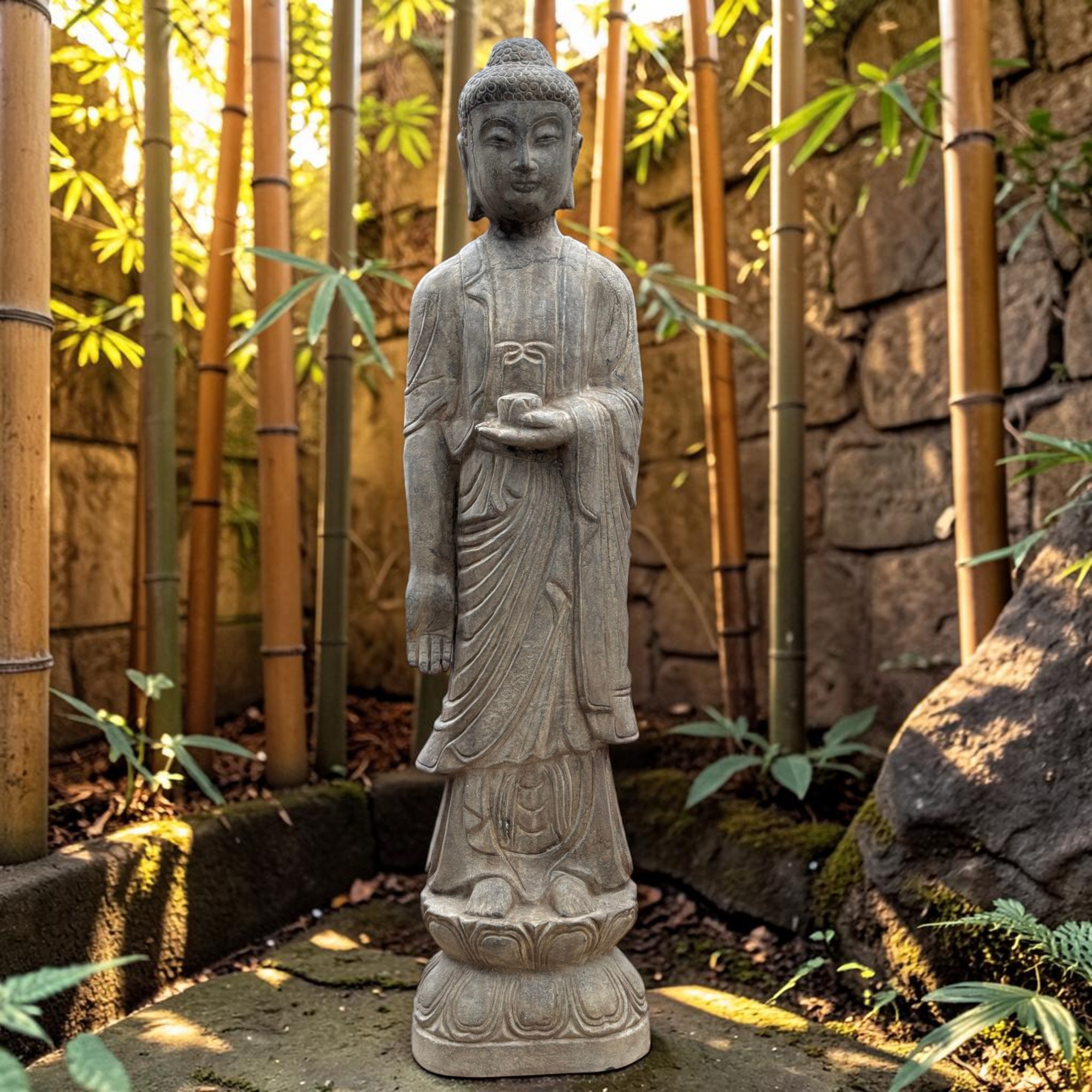 Stein Buddha Statue Garten Skulptur 120 cm groß