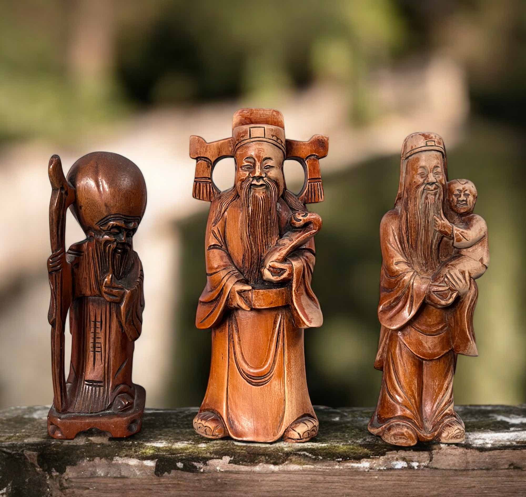 Lu Fu Shou Holz Figuren aus China - Sammlernachlaß