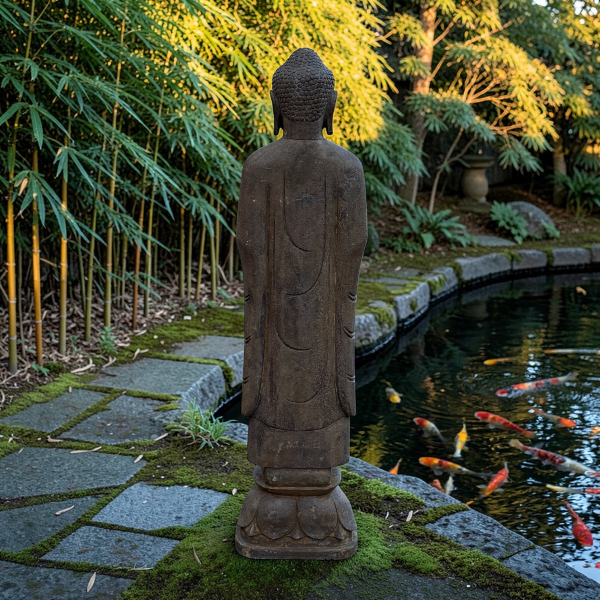 Große Garten Buddha Statue aus Naturstein mit ruhender Handhaltung