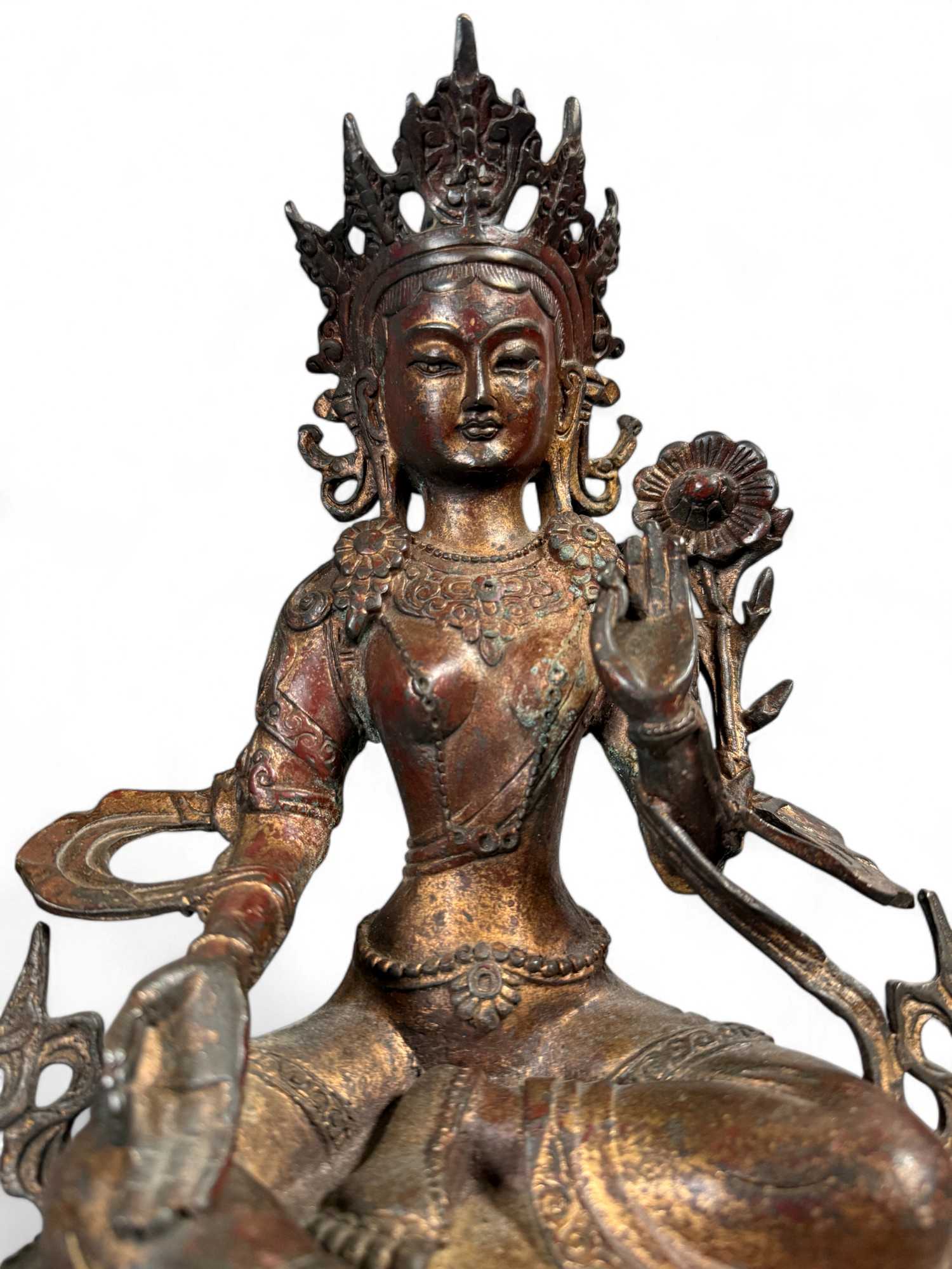 Grüne Tara Buddha Figur aus Bronze 27,5 cm