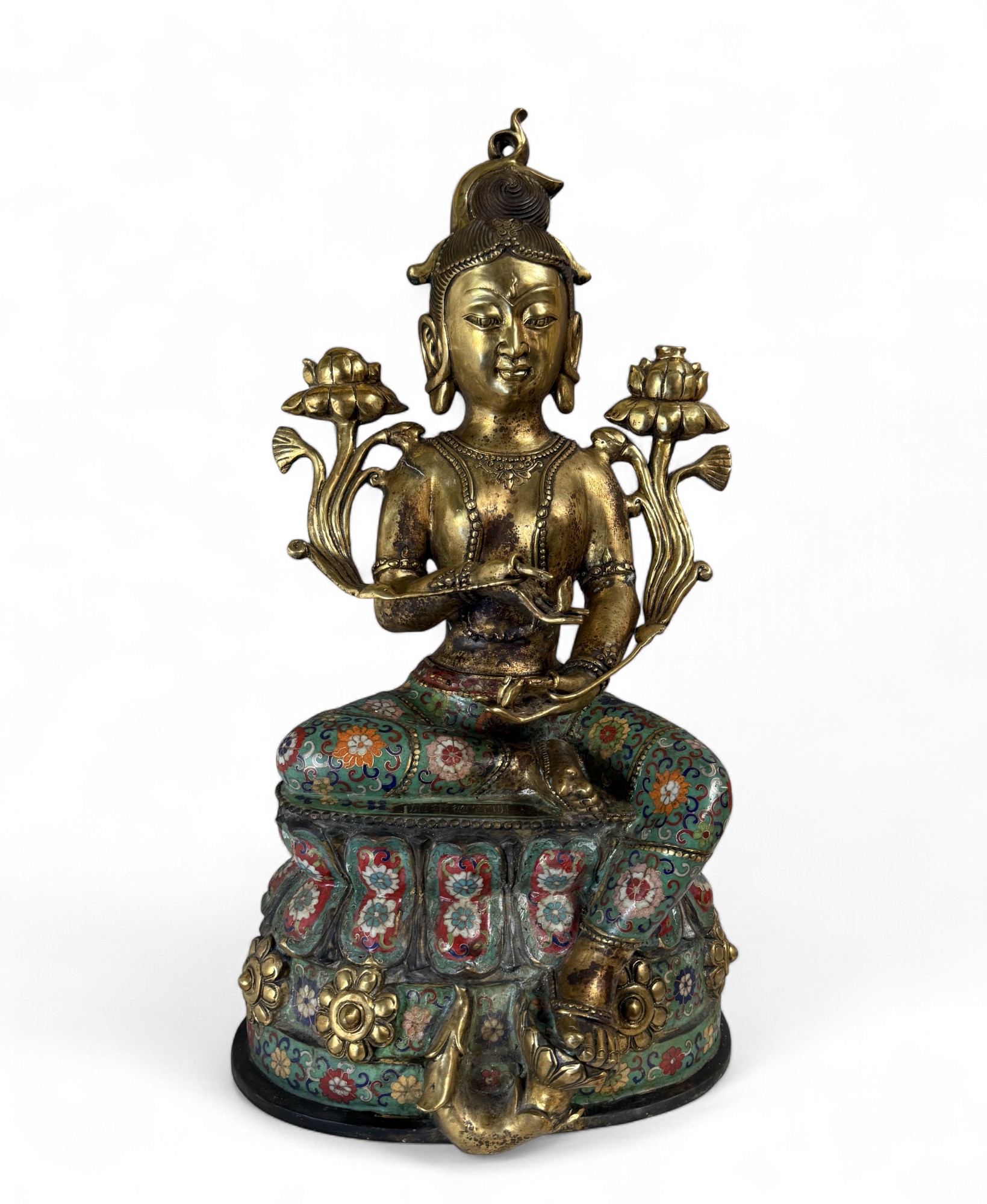 Grüne Tara Statue – Bronze Cloisonné – Tibet/China, ca. 50–70 Jahre