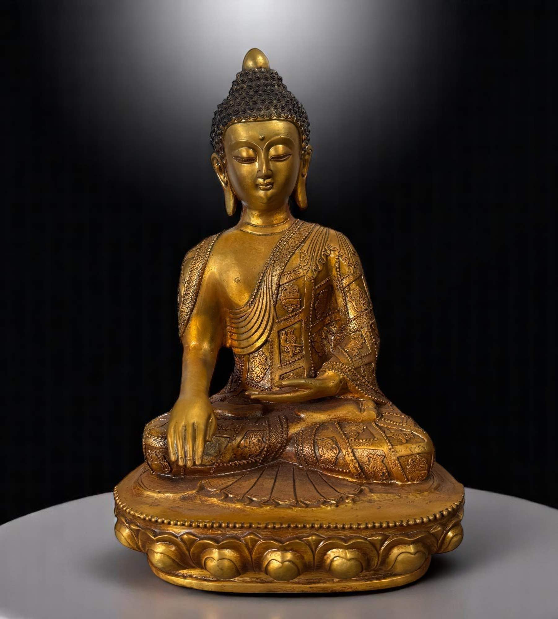 Buddha Figur Bronze 8 buddhistische Glückssymbole 43 cm