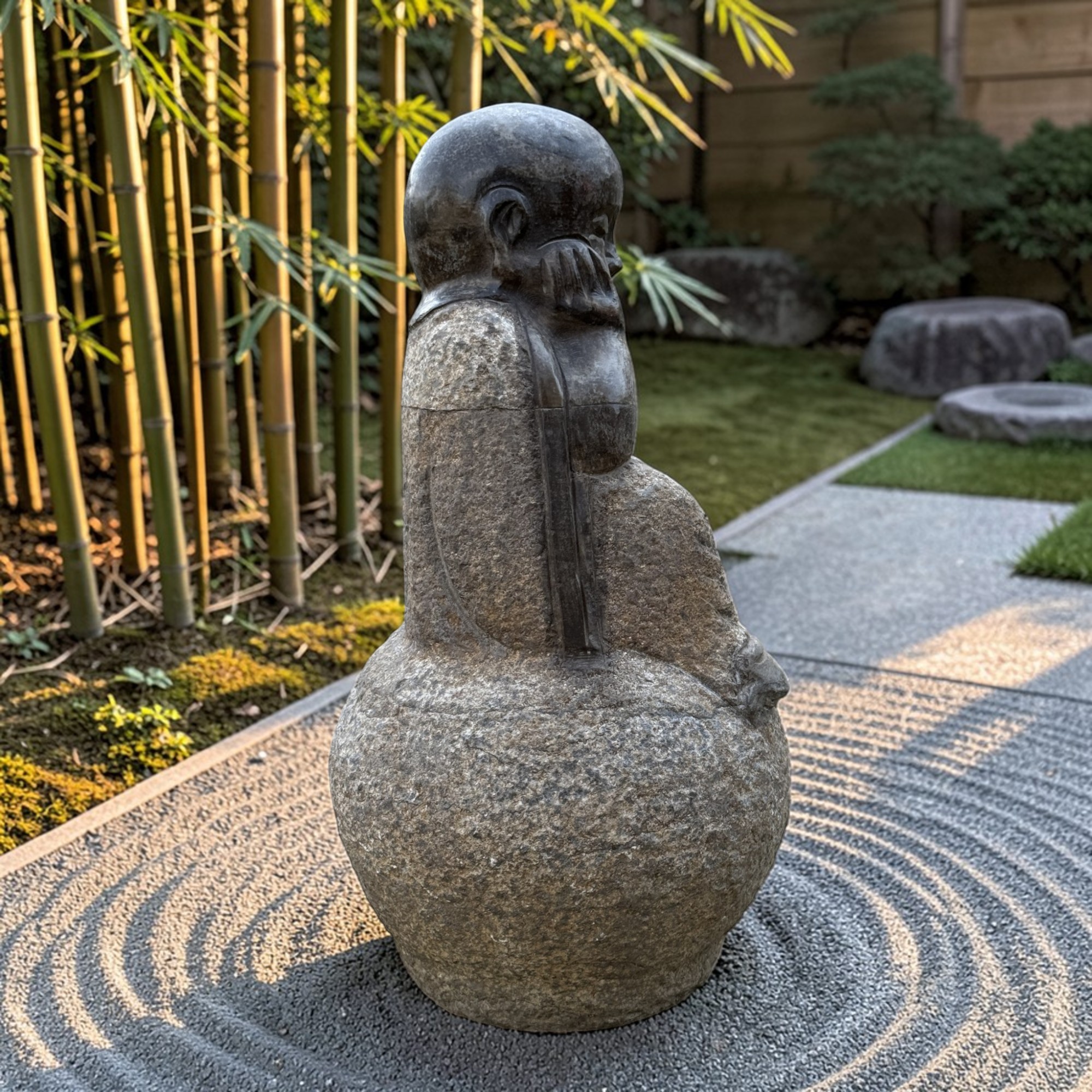 Zen-Mönch Gartenfigur aus Bluestone – Frostfest – 35 cm