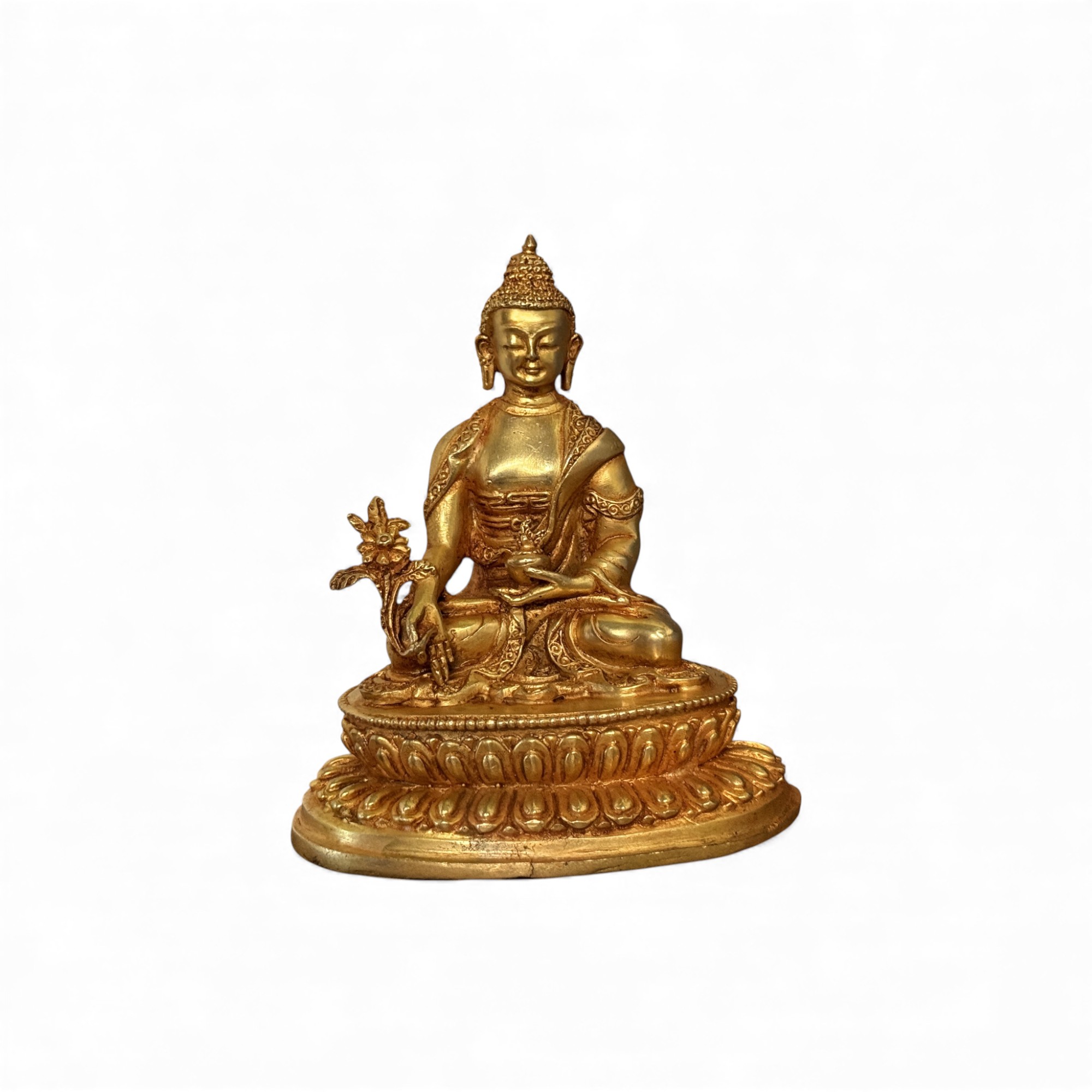 Medizin Buddha Figur Bronze vergoldet, Nepal