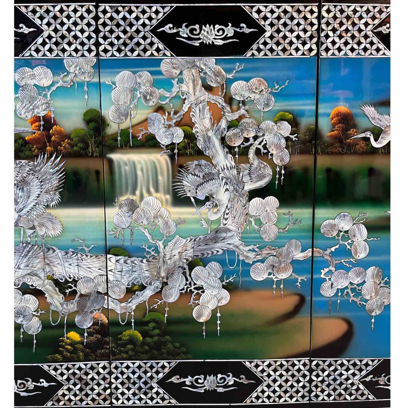 Asiatisches Wandbild Holz Lackbild Perlmutt Wanddeko Asiatisches Wandbild Holz Lackbild Perlmutt Wanddeko