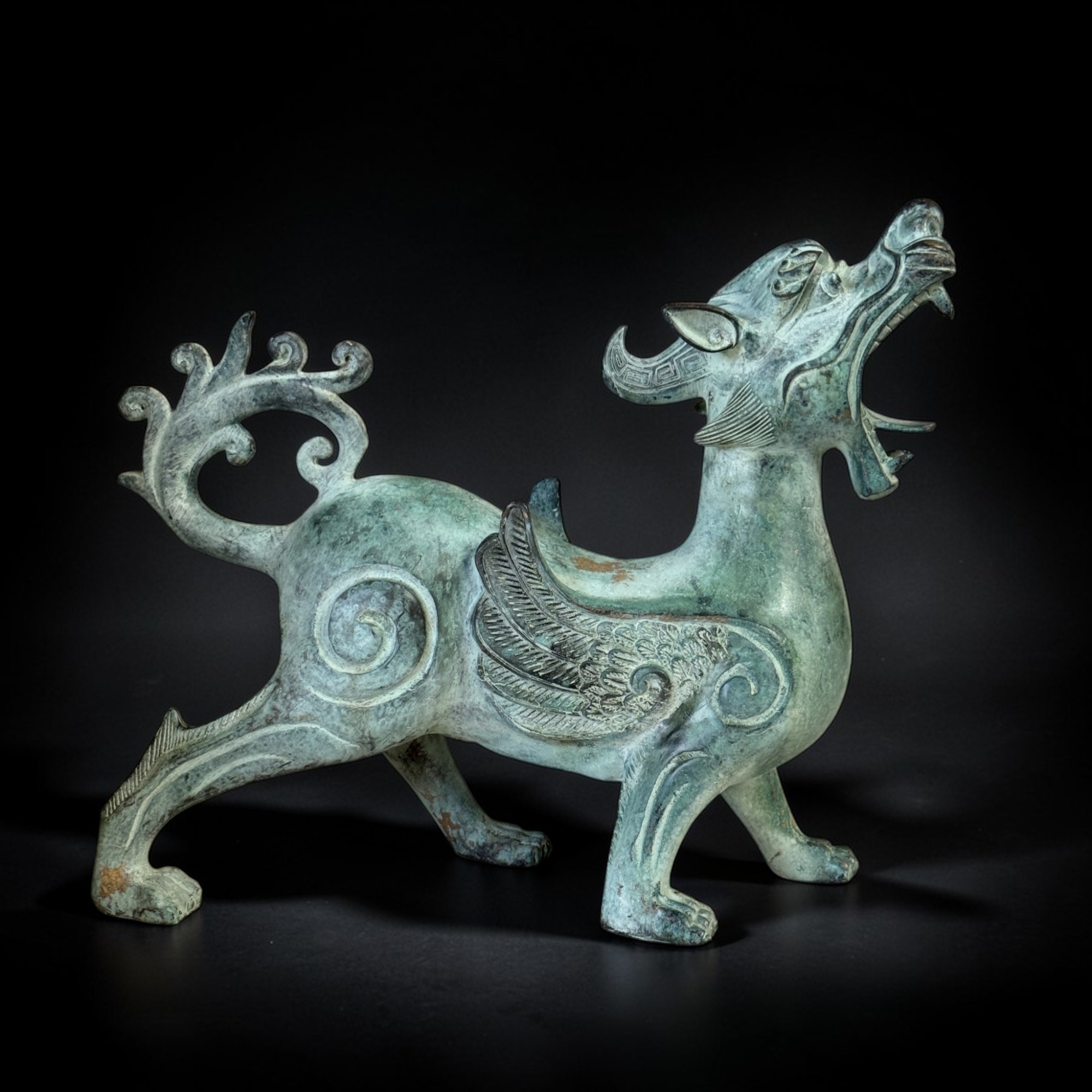 Chinesischer Pixiu Drache Bronze Skulptur 32 cm lang