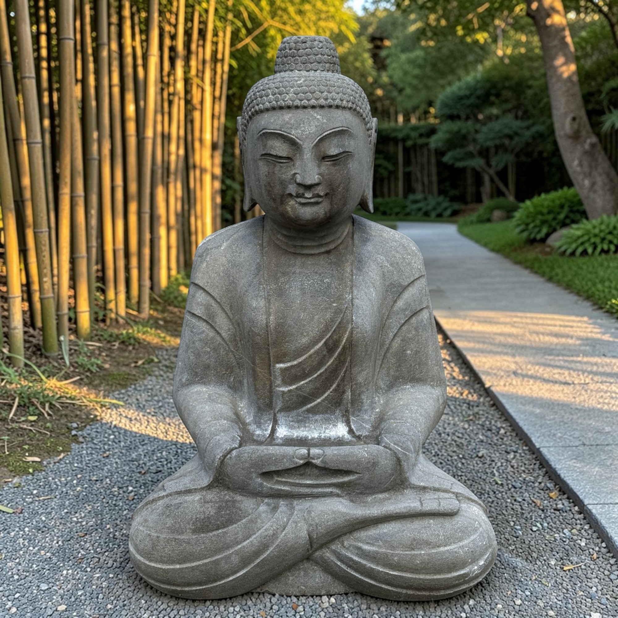Garten Buddha Statue Naturstein Figur Meditations Geste