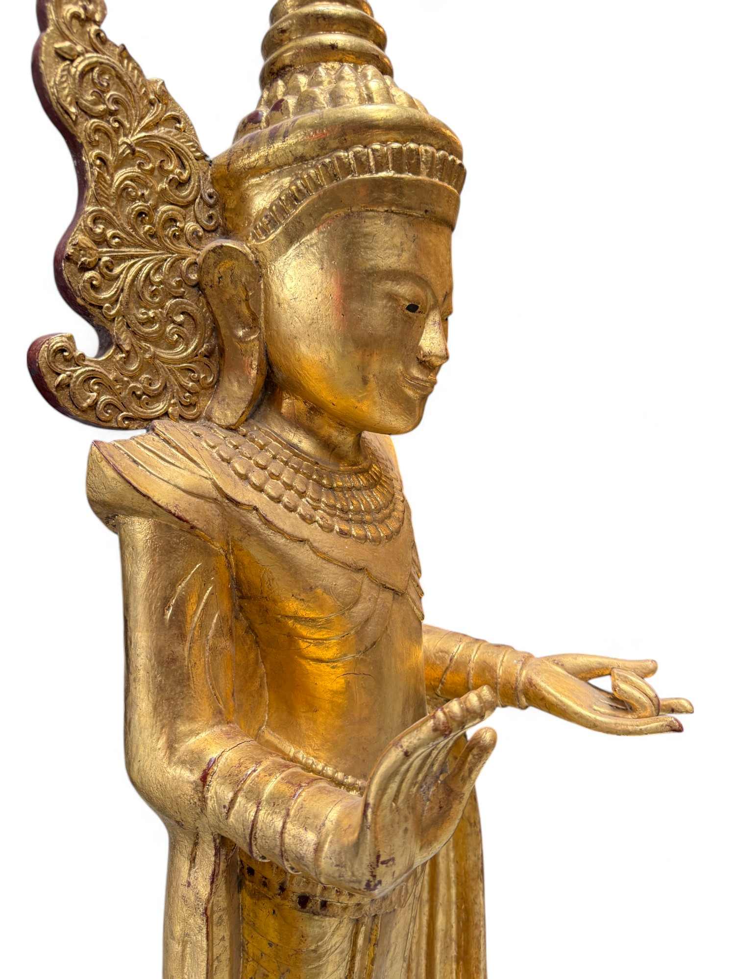 Buddha Statue Birma Teak Holz Skulptur Schutzgeste