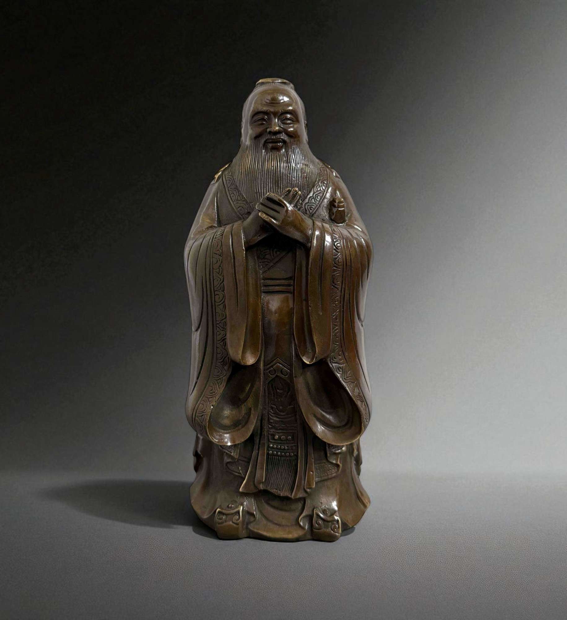Konfuzius Skulptur aus China - Bronze Figur 26 cm groß