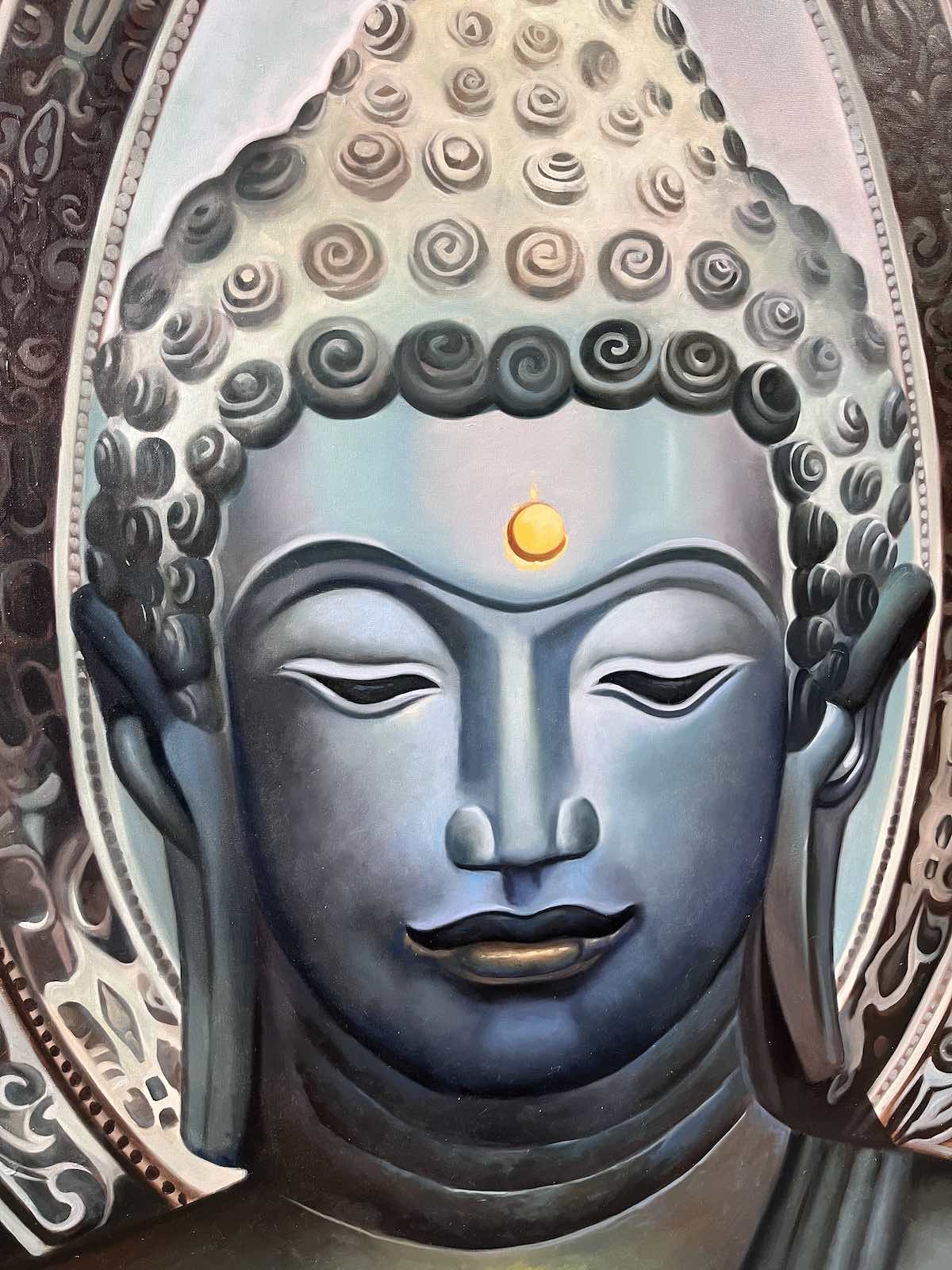 Handgemaltes Buddha-Kopf-Wandbild aus Thailand