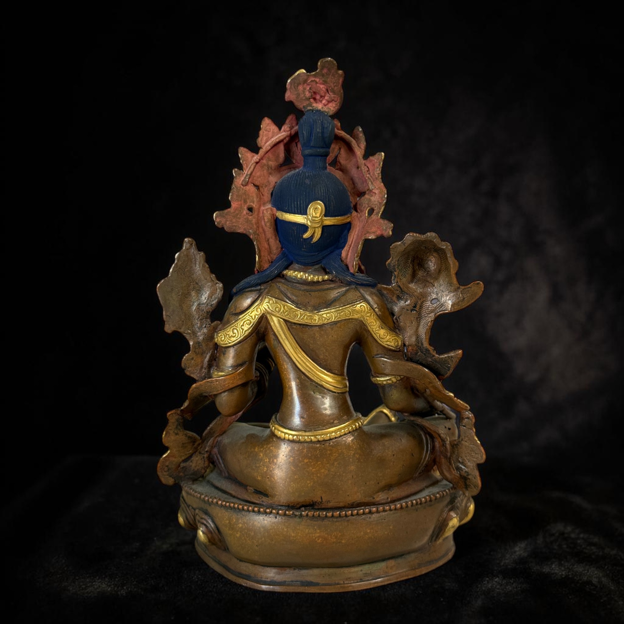 Grüne Tara Bronze Figur Nepal teilvergoldet & Türkissteinchen 21 cm