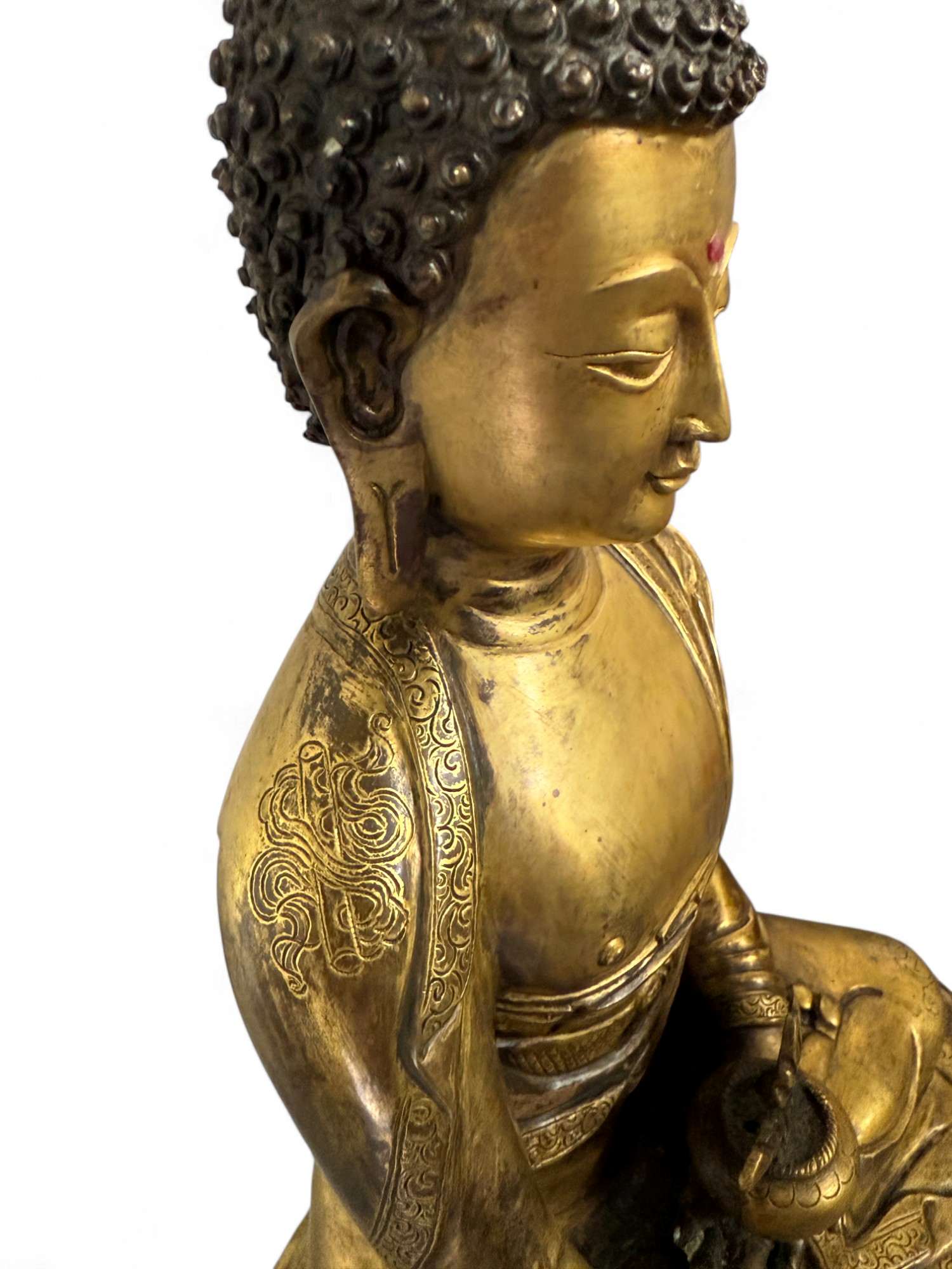 Medizin Buddha Figur vergoldete Bronze Skulptur mit Gravuren