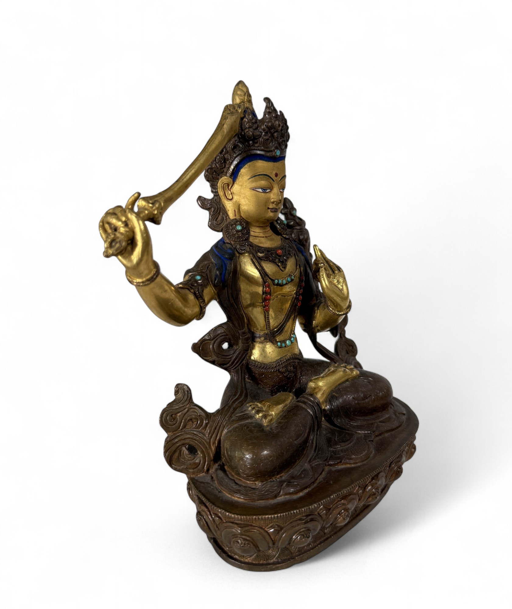 Manjushri Buddha Figur aus Bronze - vergoldet