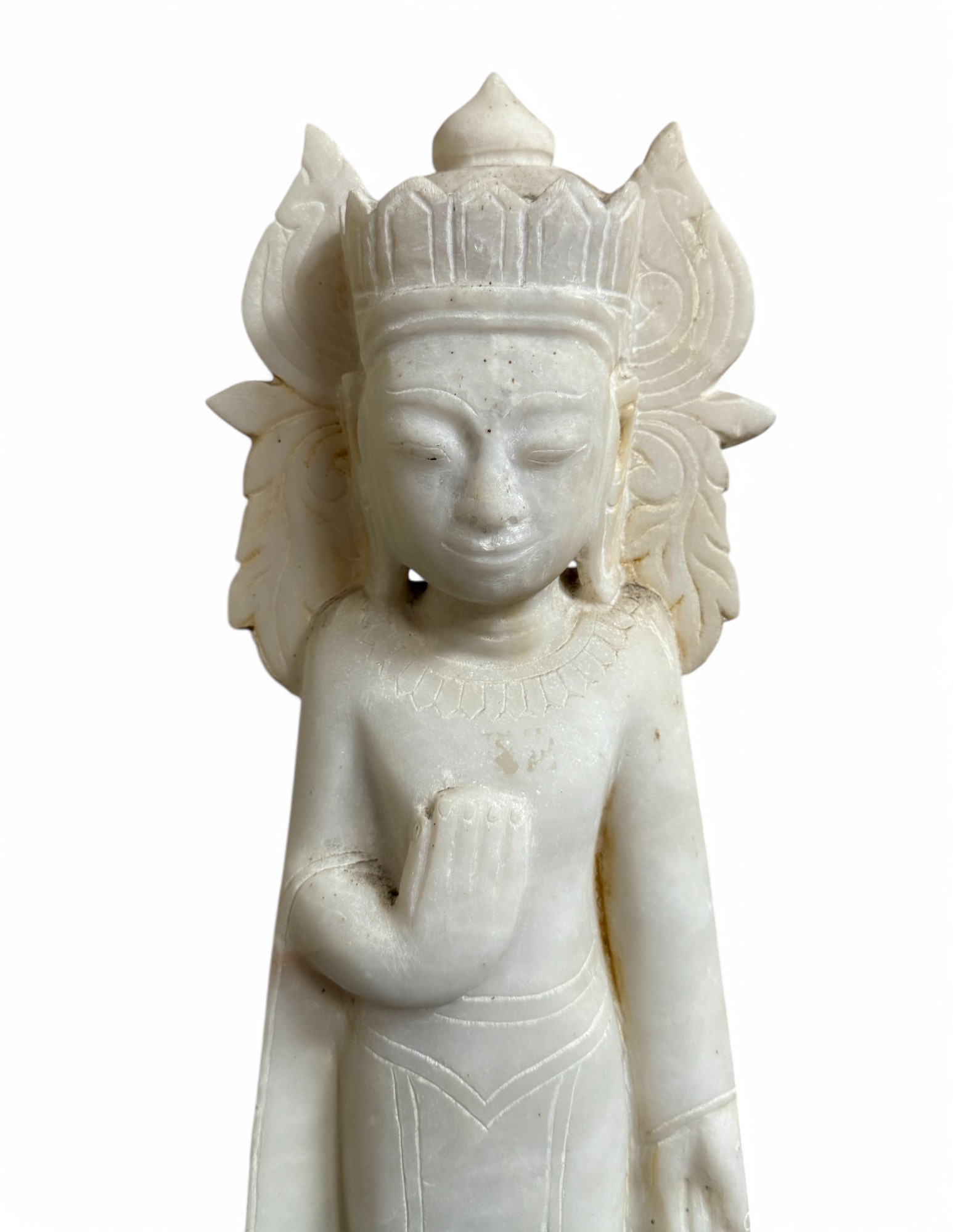 Birmanische Alabaster Buddha Skulptur gekrönt, 64 cm