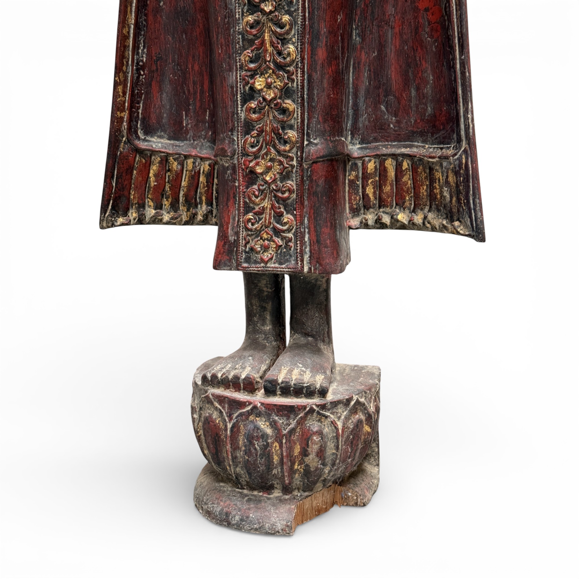 Königs-Buddha Statue Birma Teak Holz Skulptur Wunschgewährungs Geste