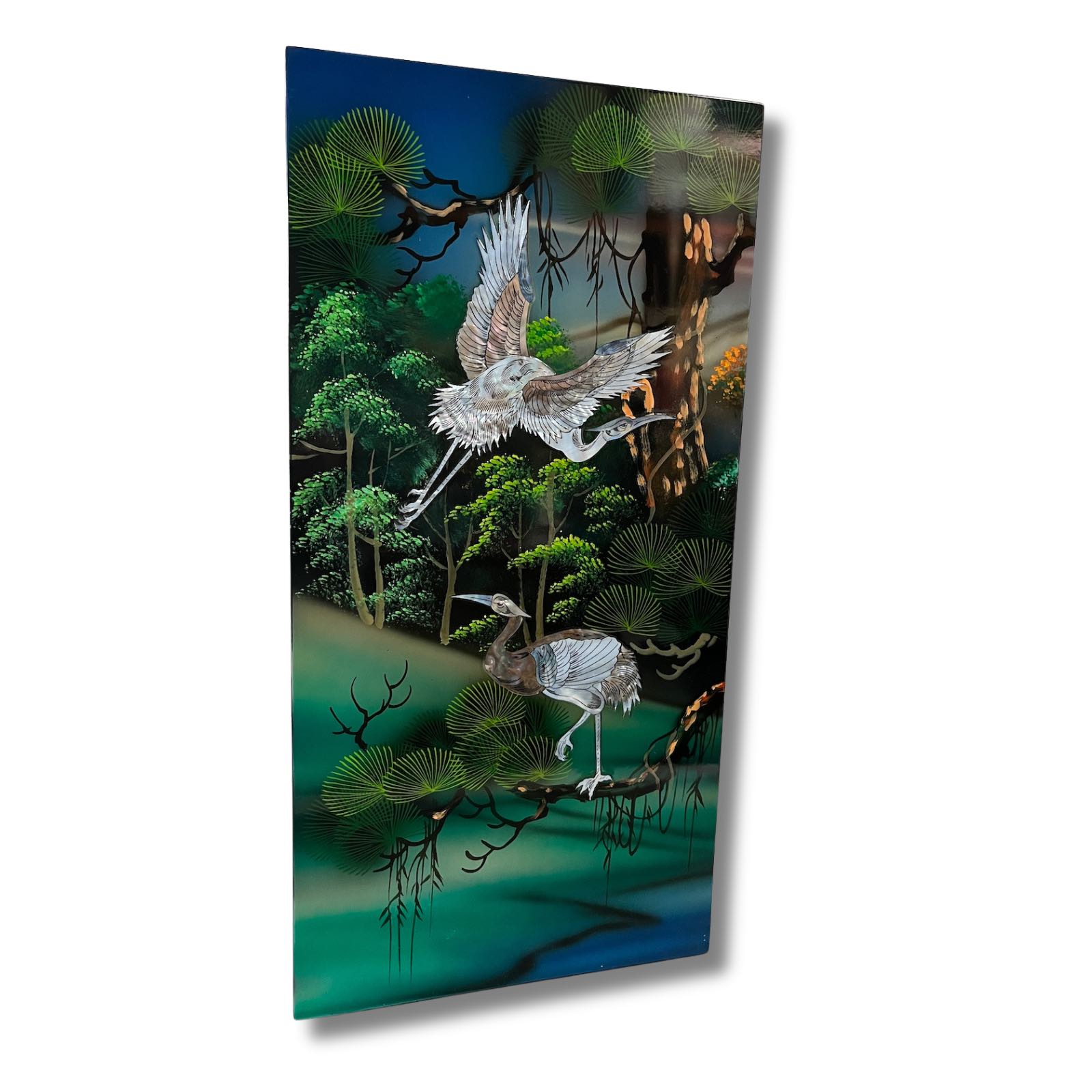 Asiatisches Wandbild Holz Lackbild Perlmutt Wanddeko