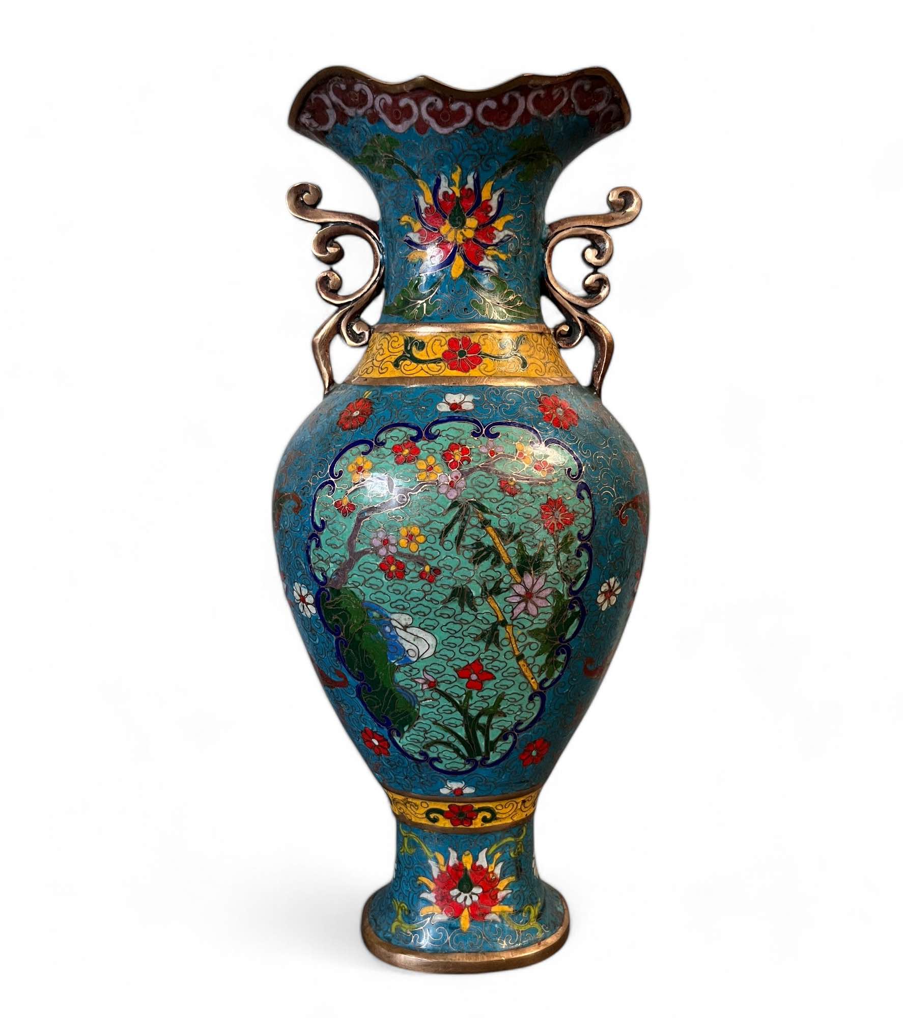 China Cloisonne Vase Bronze mit Markung