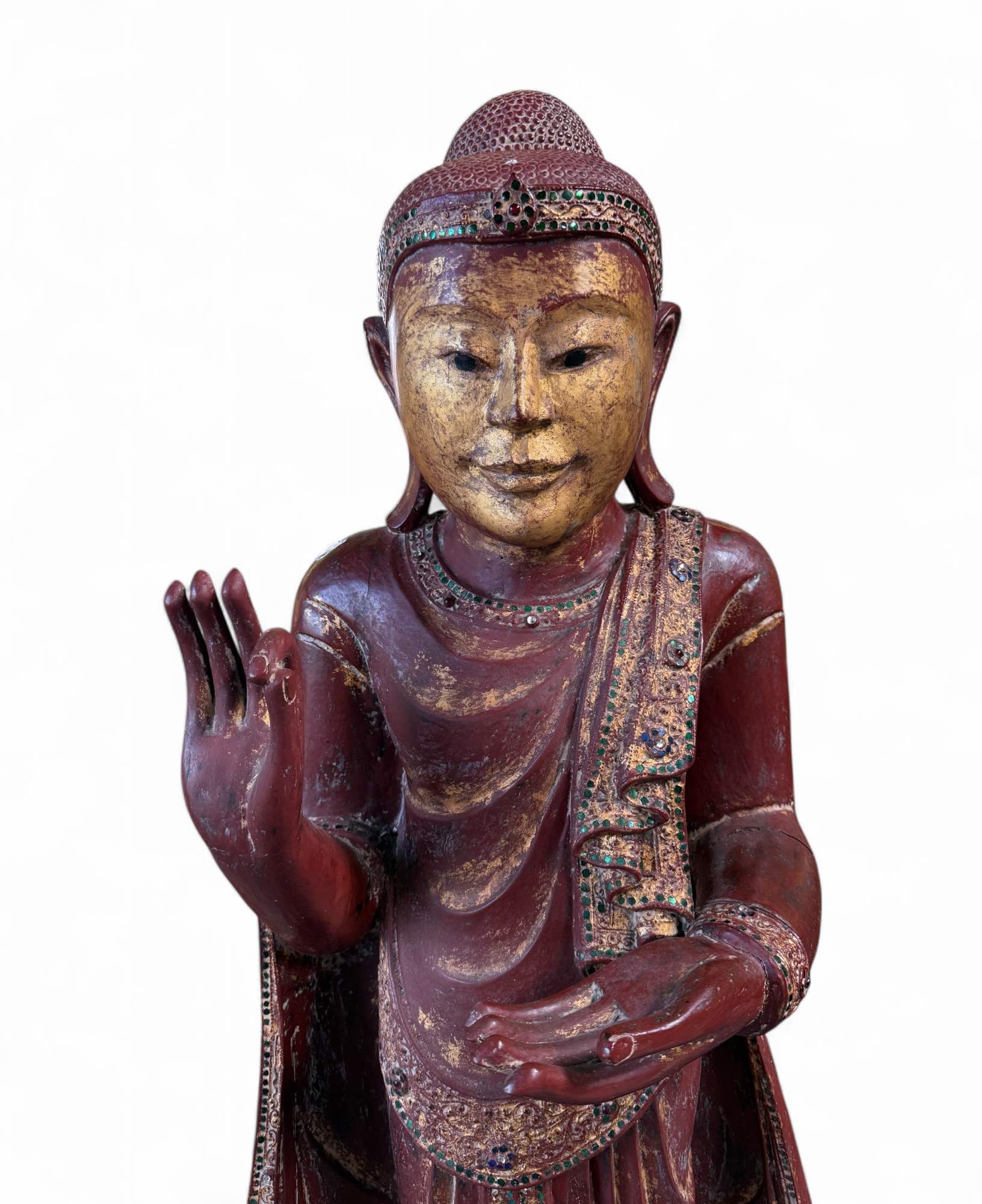 Buddha Statue Birma Teak Holz Skulptur lehrende Geste 150 cm