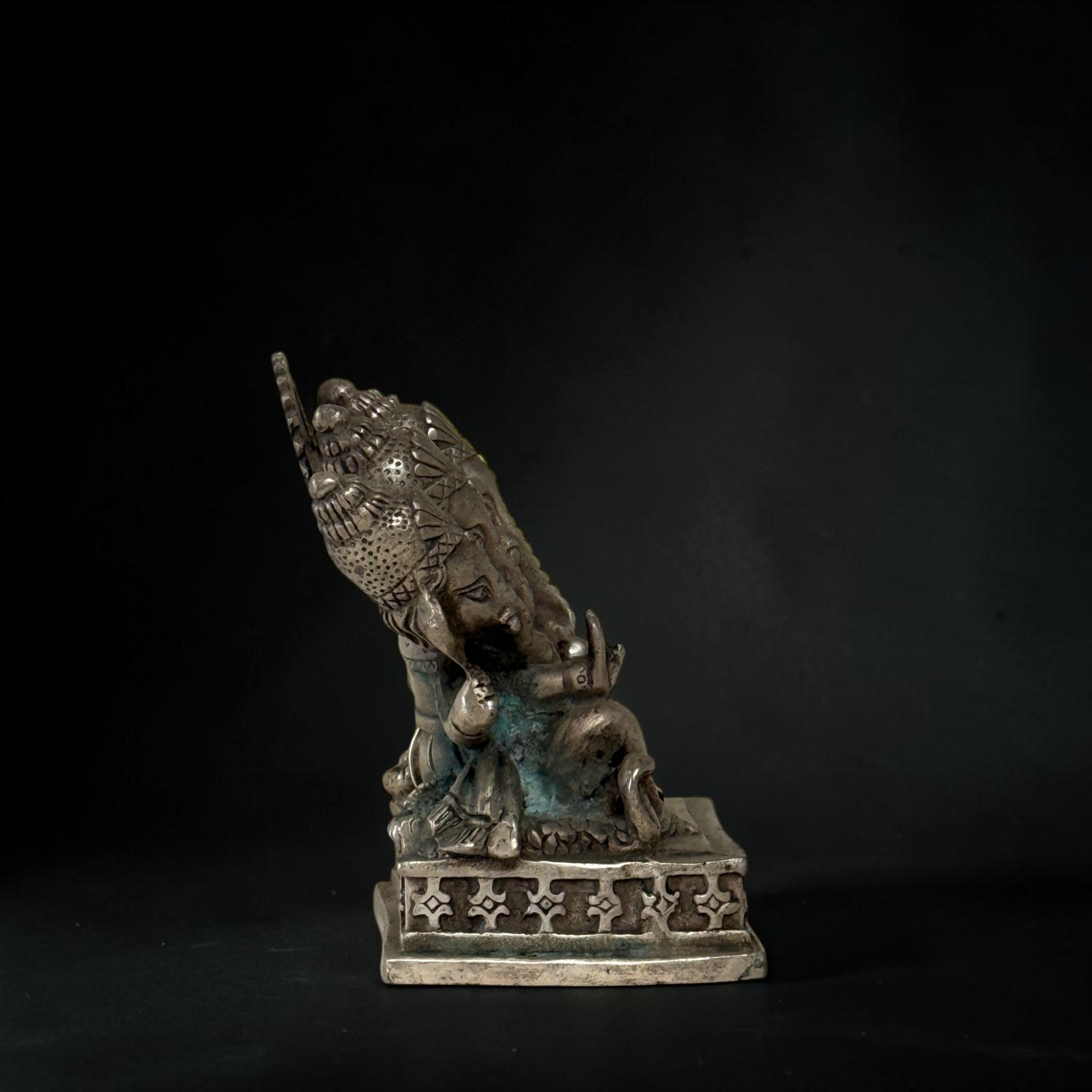 Pancha-Mukhi Ganesha Figur 5 Köpfe Skulptur Grünspan Hinduismus Asiatika