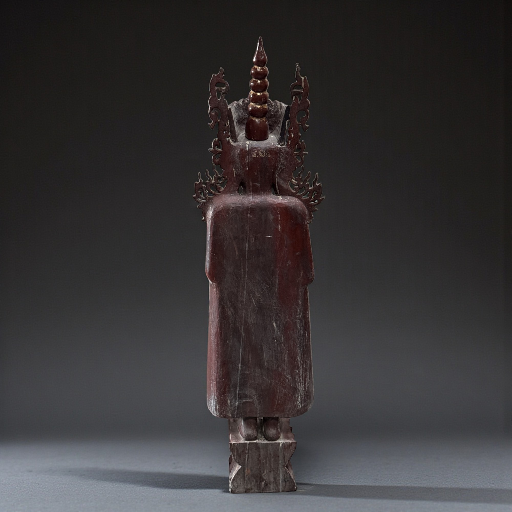 Königs-Buddha Statue Birma Teak Holz Skulptur Schutzgeste