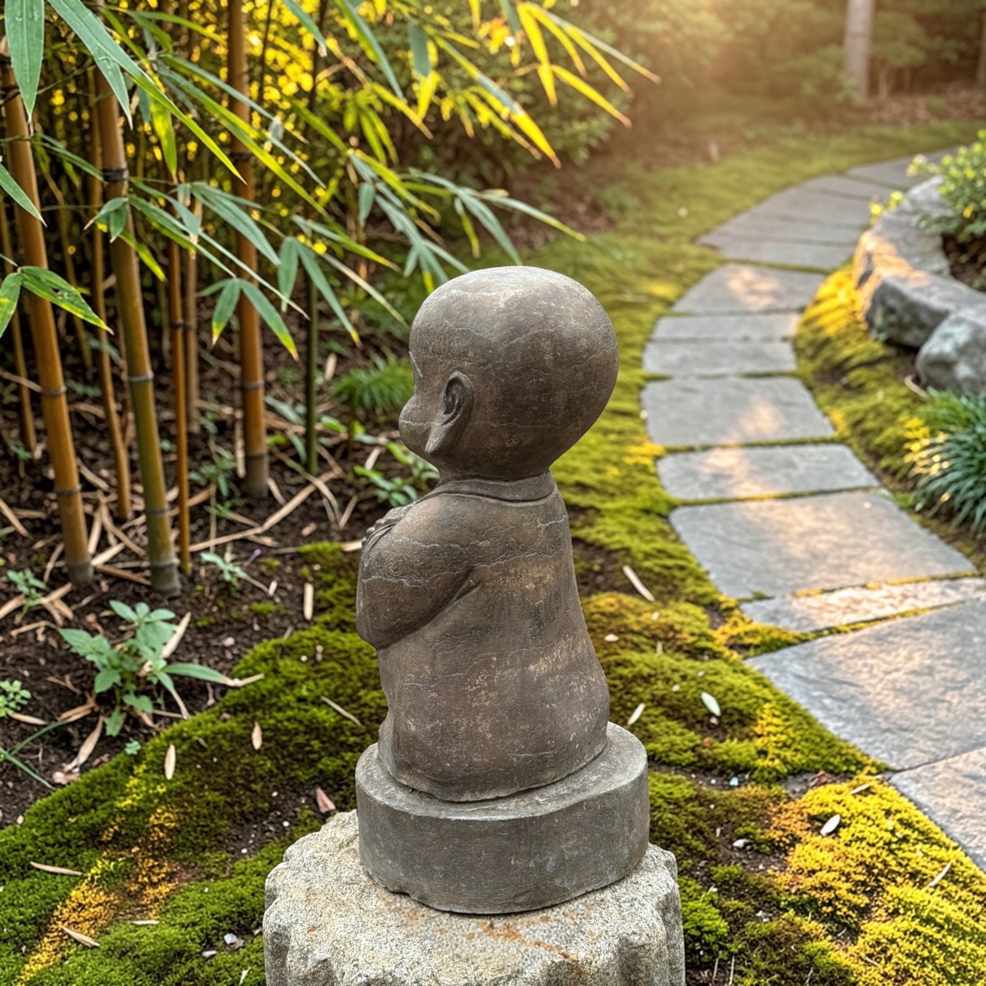 Garten Mönch Skulptur aus Naturstein - China - 39 cm groß