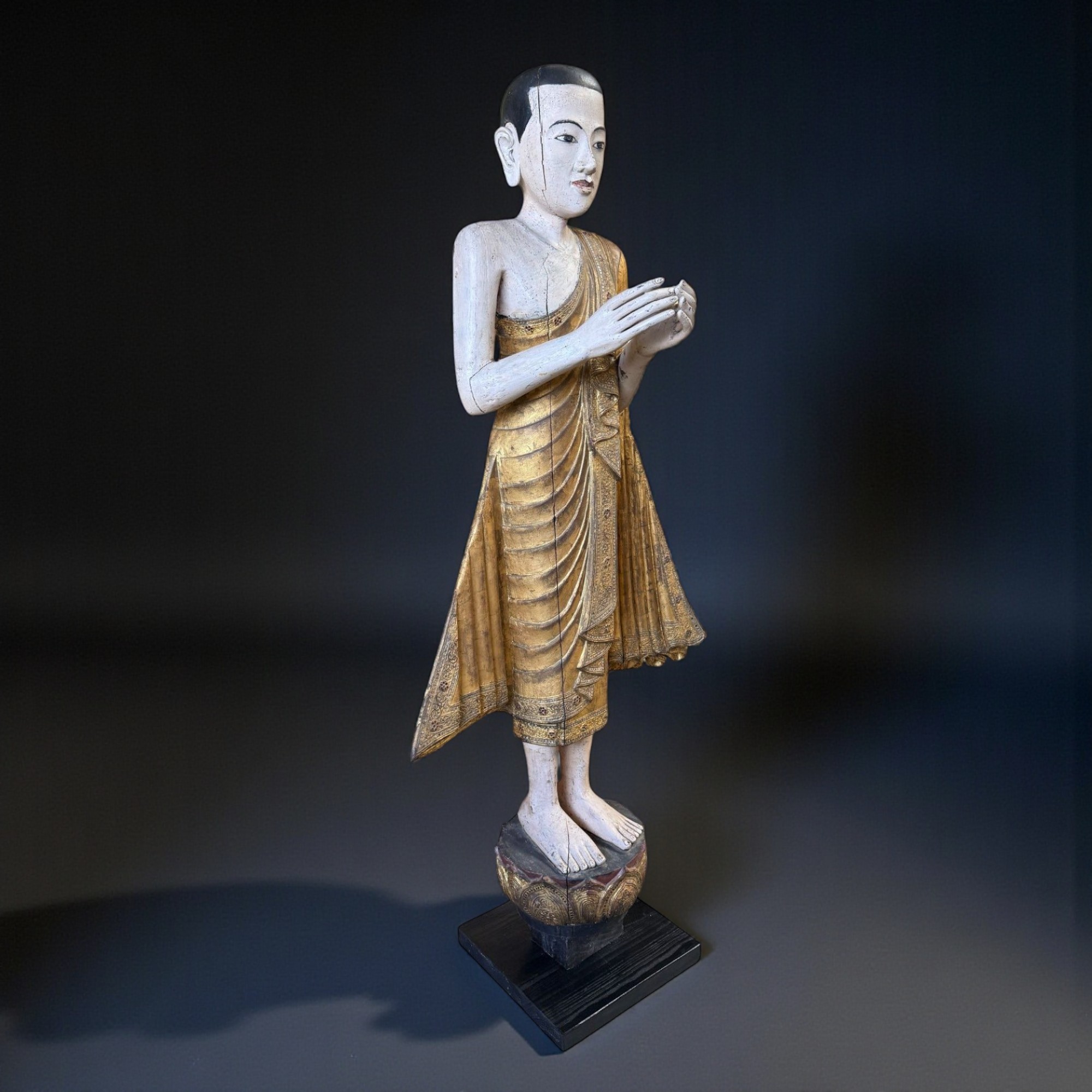 Burma Mönch Statue Teak Holz Skulptur meditierende Pose