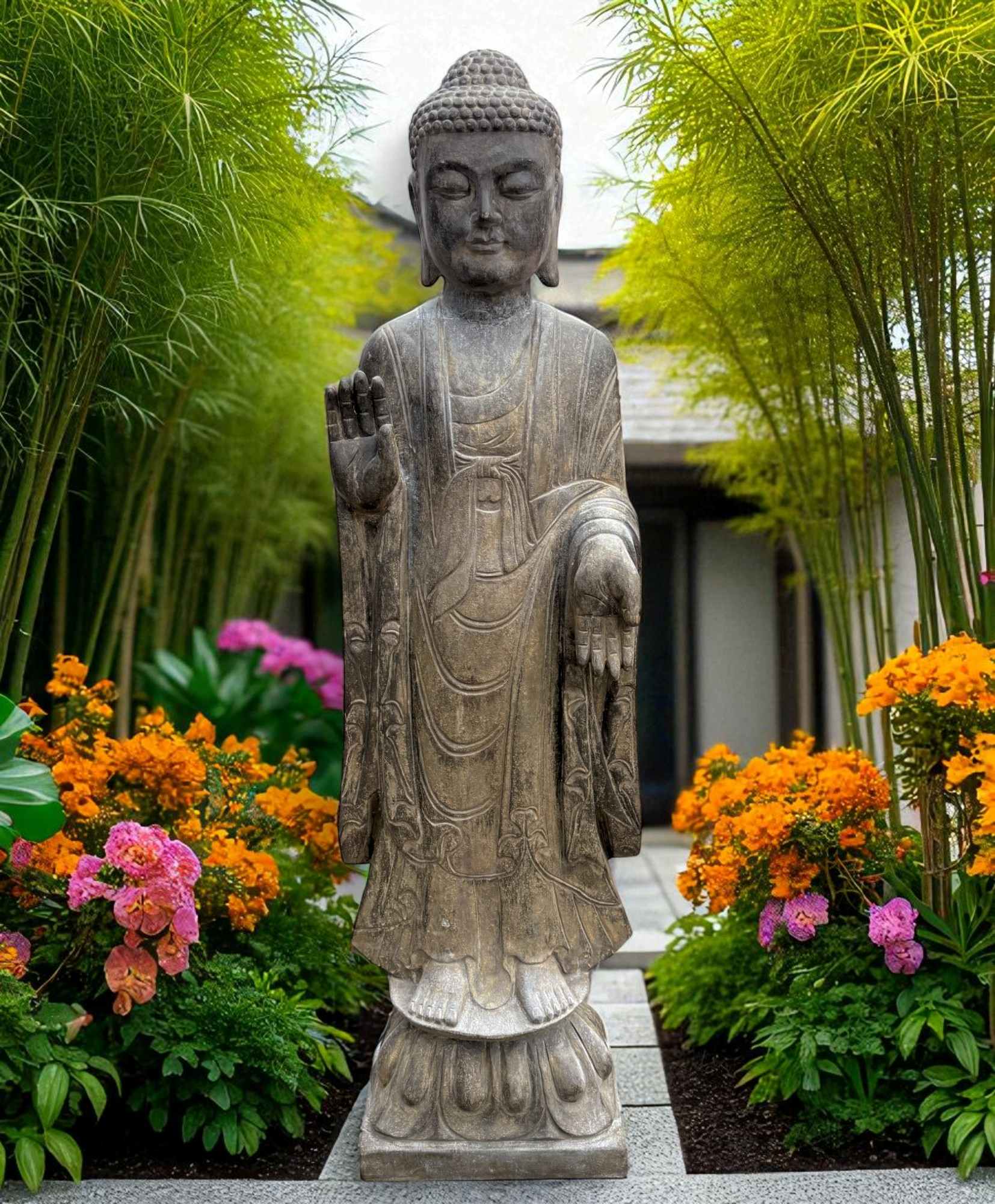 Garten Buddha Statue stehende Skulptur Schutz Geste 120 cm groß