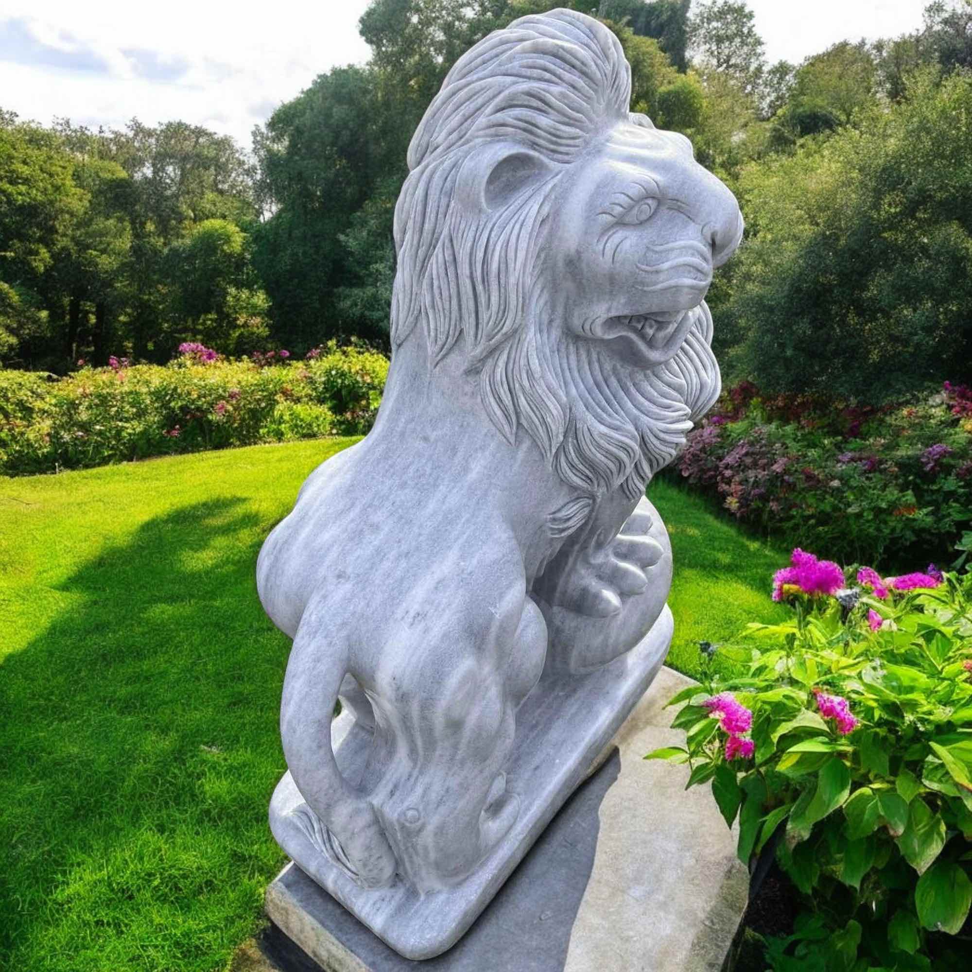 Löwen Statue Garten Marmorstein 1m groß