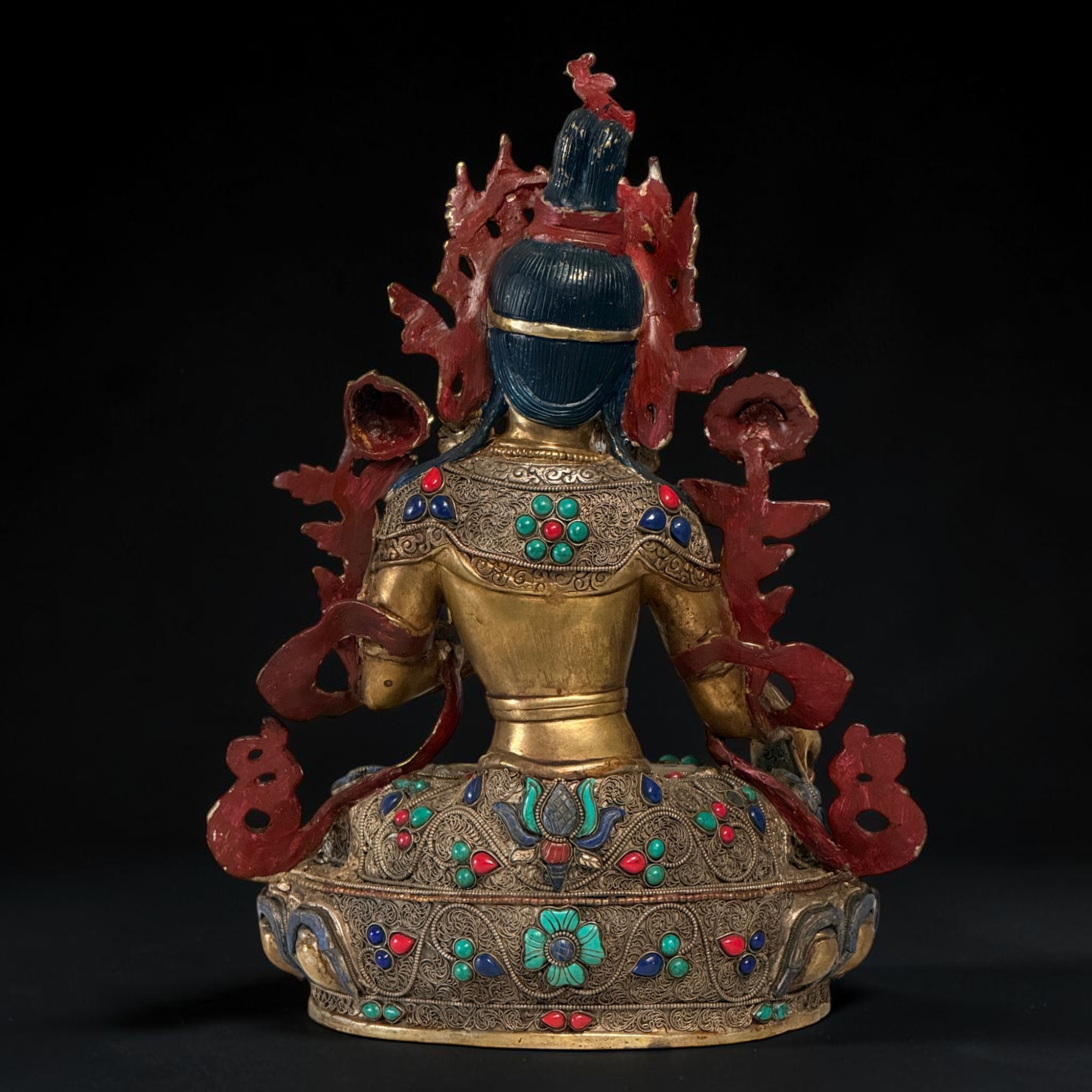 Weiße Tara Bronze Figur Statue Nepal vergoldet mit Edelsteinen 34cm