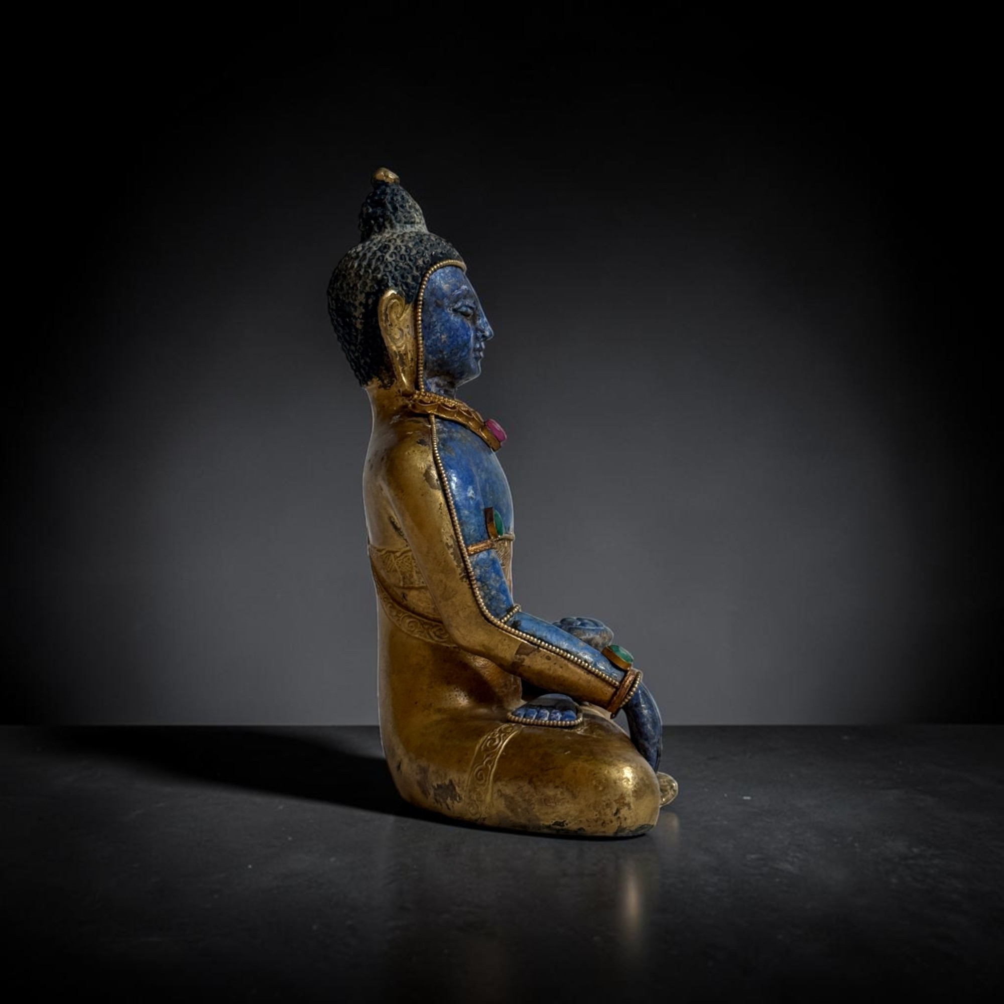 Siddhartha Gautama Buddha Skulptur Bronze Lapis Lazuli Nepal 16,5cm