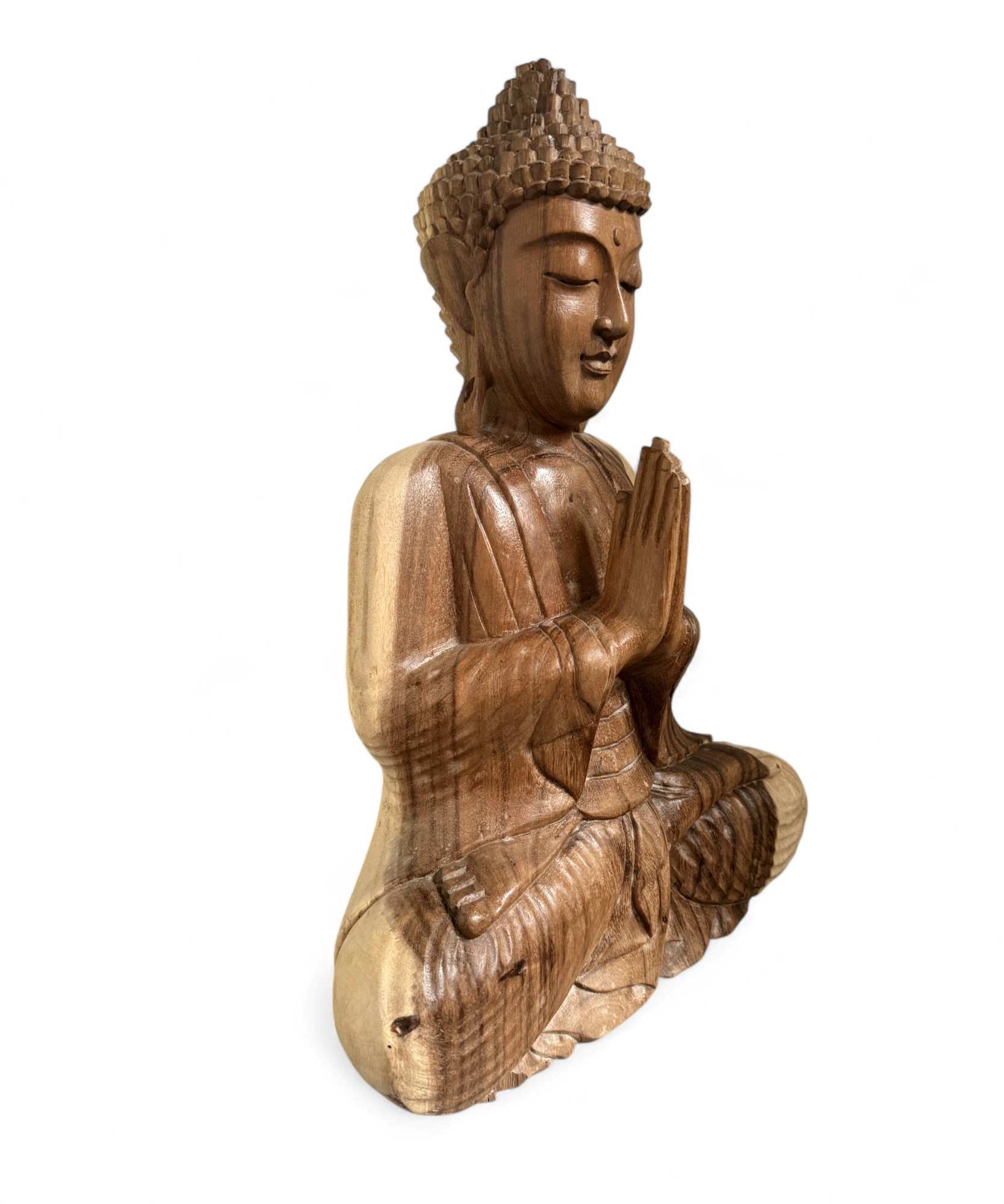 Namaste Buddha 52 cm – Suar Holz Statue – Handgeschnitzt & spirituell