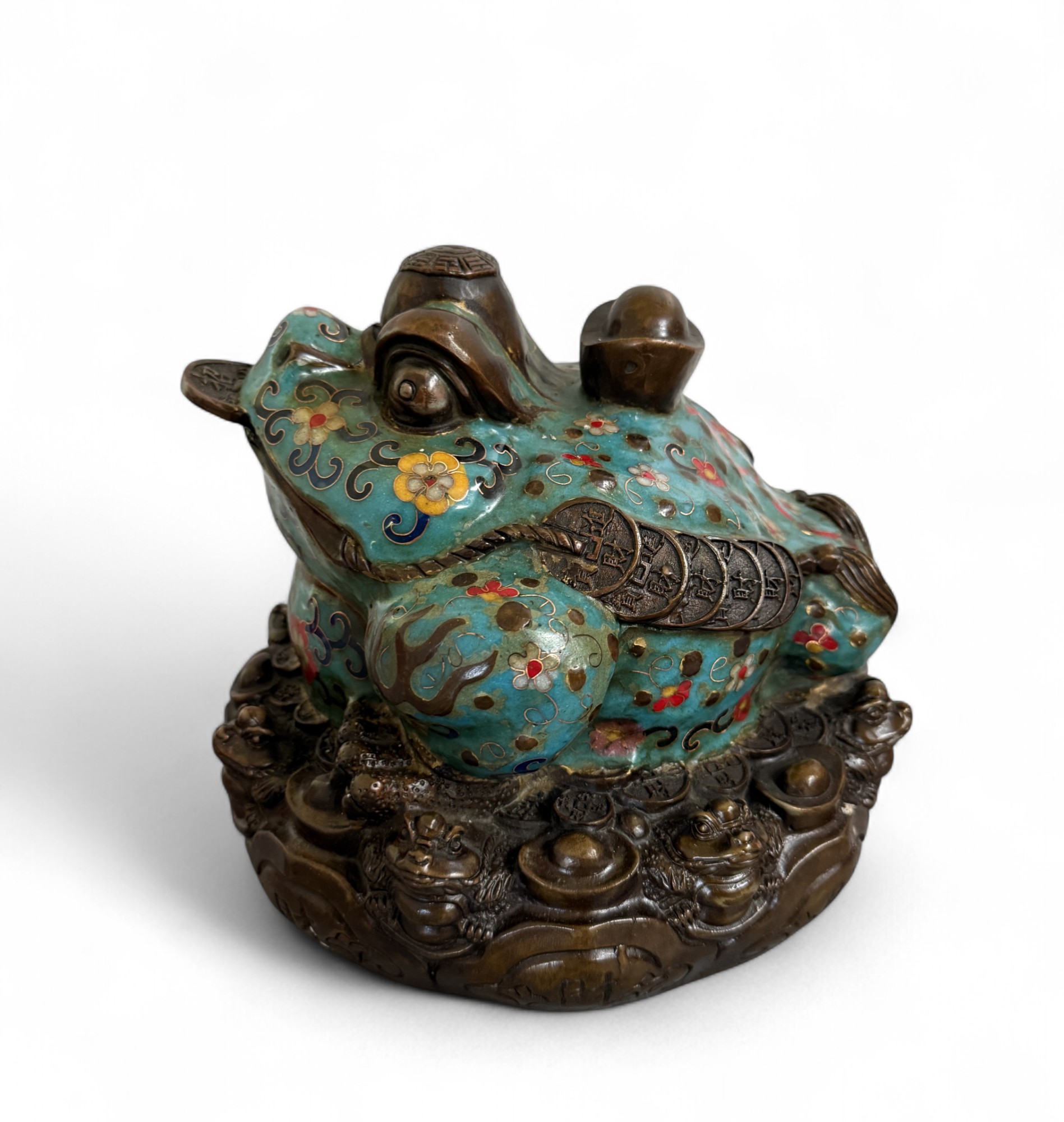 Geldfrosch Geldkröte Bronze Cloisonne chinesische Skulptur