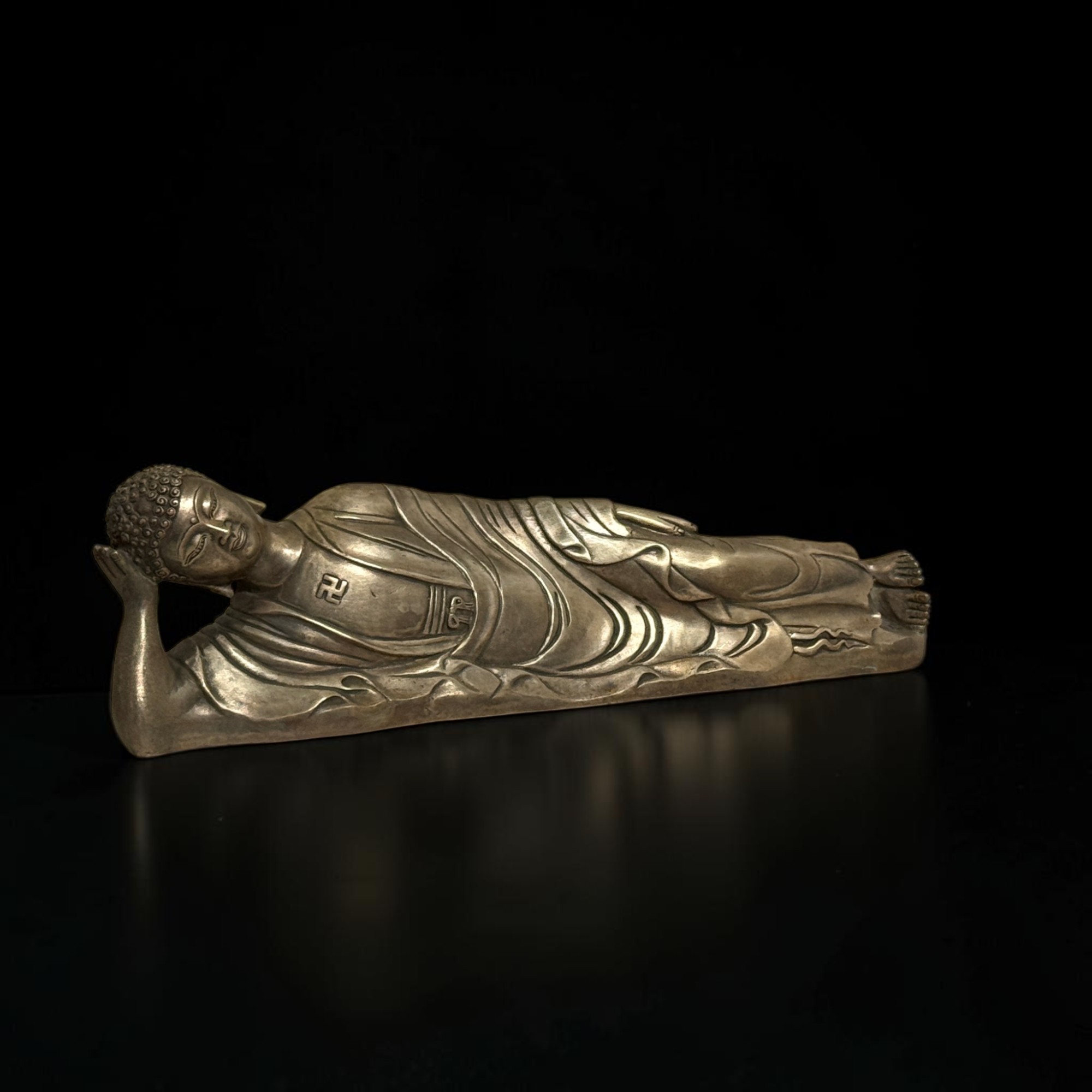 Liegender Buddha Figur Bronze Parinirvana Skulptur Ming Marke alt