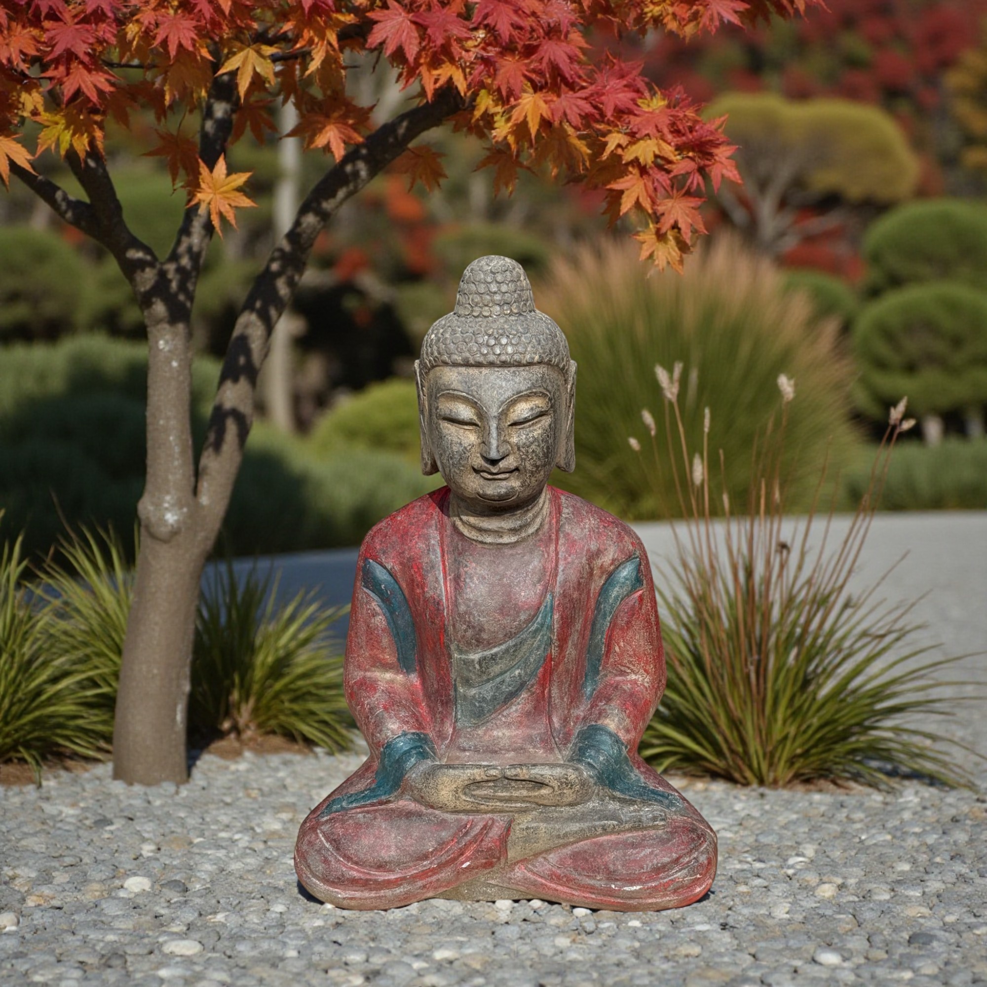 Garten-Buddha Skulptur aus Bluestone – sitzend, 62 cm, Naturstein