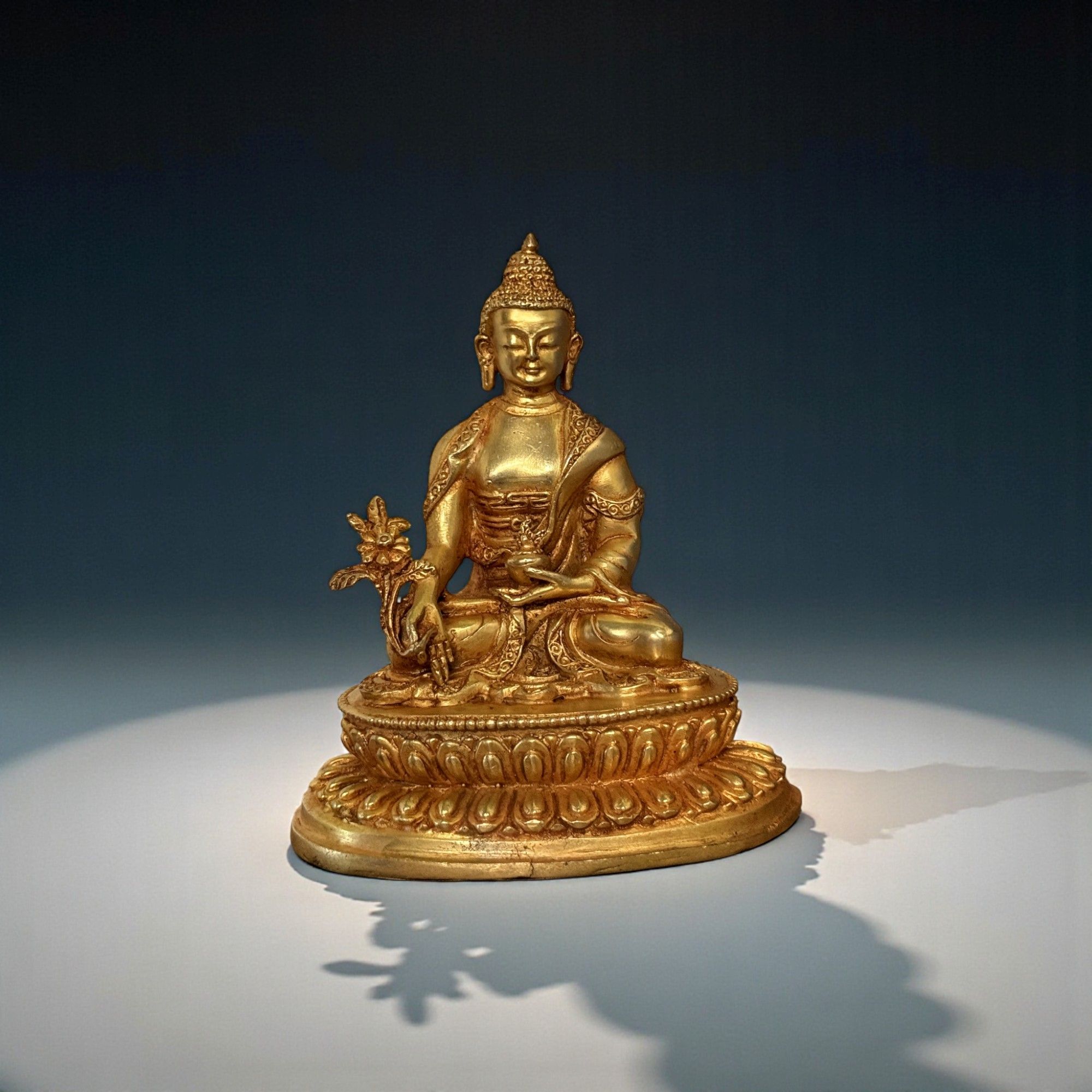 Medizin Buddha Figur Bronze vergoldet, Nepal