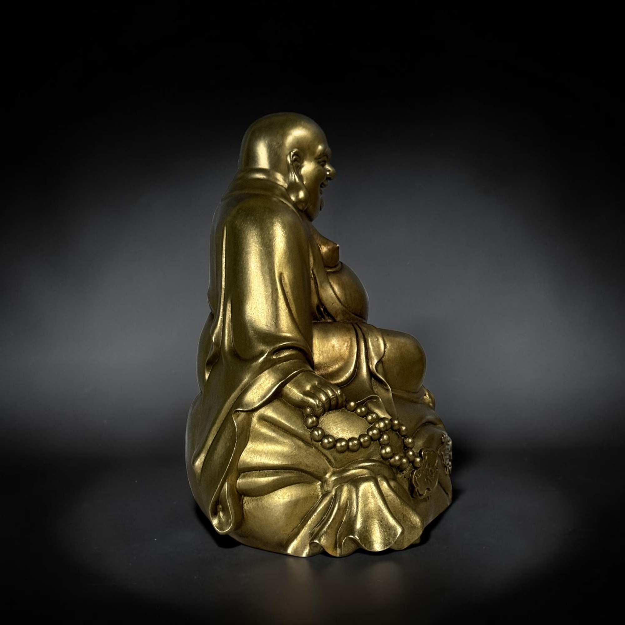 Chinesischer Reichtumsbuddha aus Bronze – Lachender Buddha Budai - Goldsack