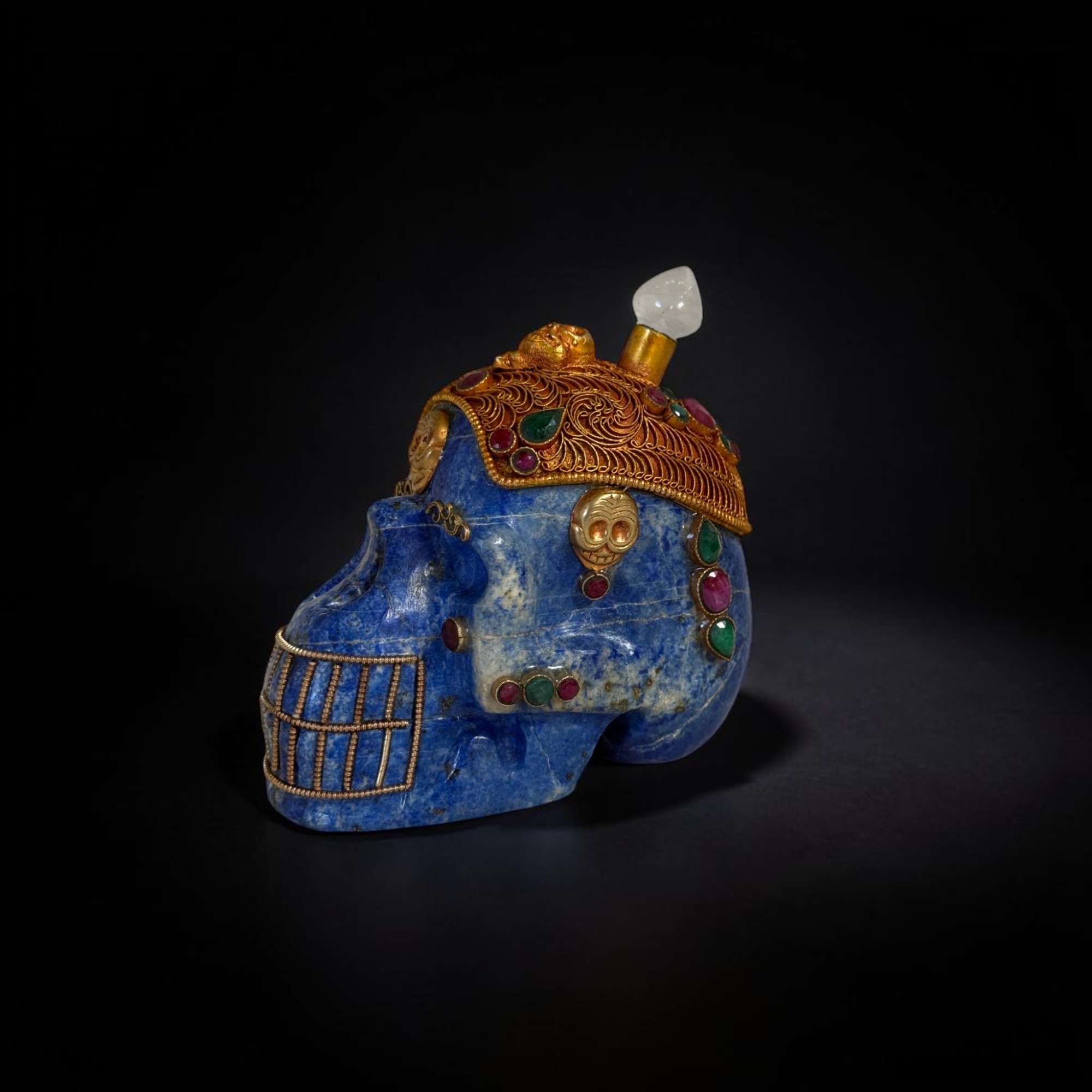 Lapis Lazuli Skull Totenkopf mit Edelsteinen Nepal - 10 cm