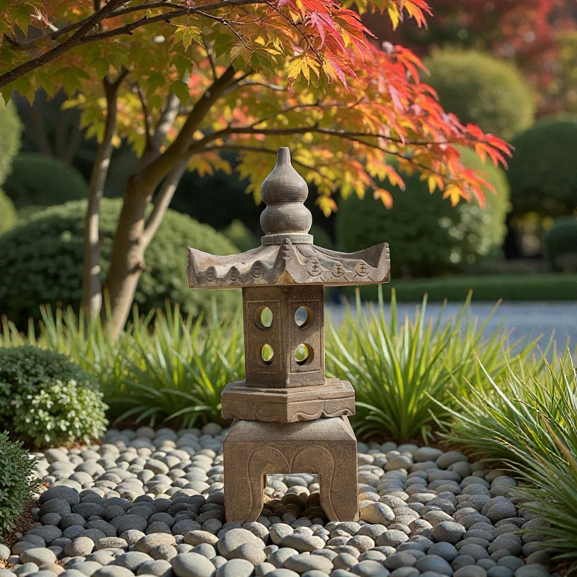 Asiatisches Geisterhaus Bluestone – Steinlaterne Gartenpagode 65 cm