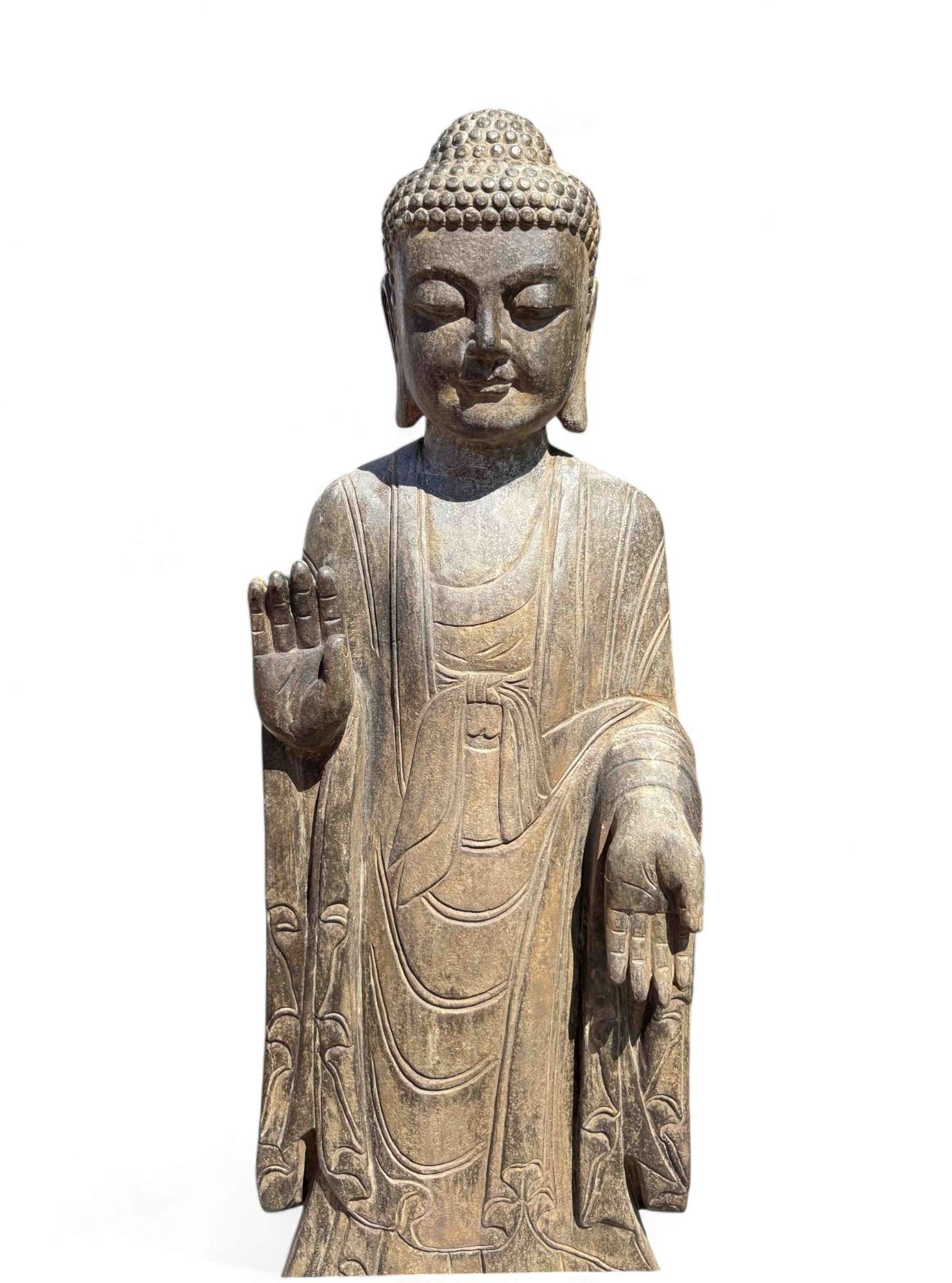 Garten Buddha Statue stehende Skulptur Schutz Geste 120 cm groß